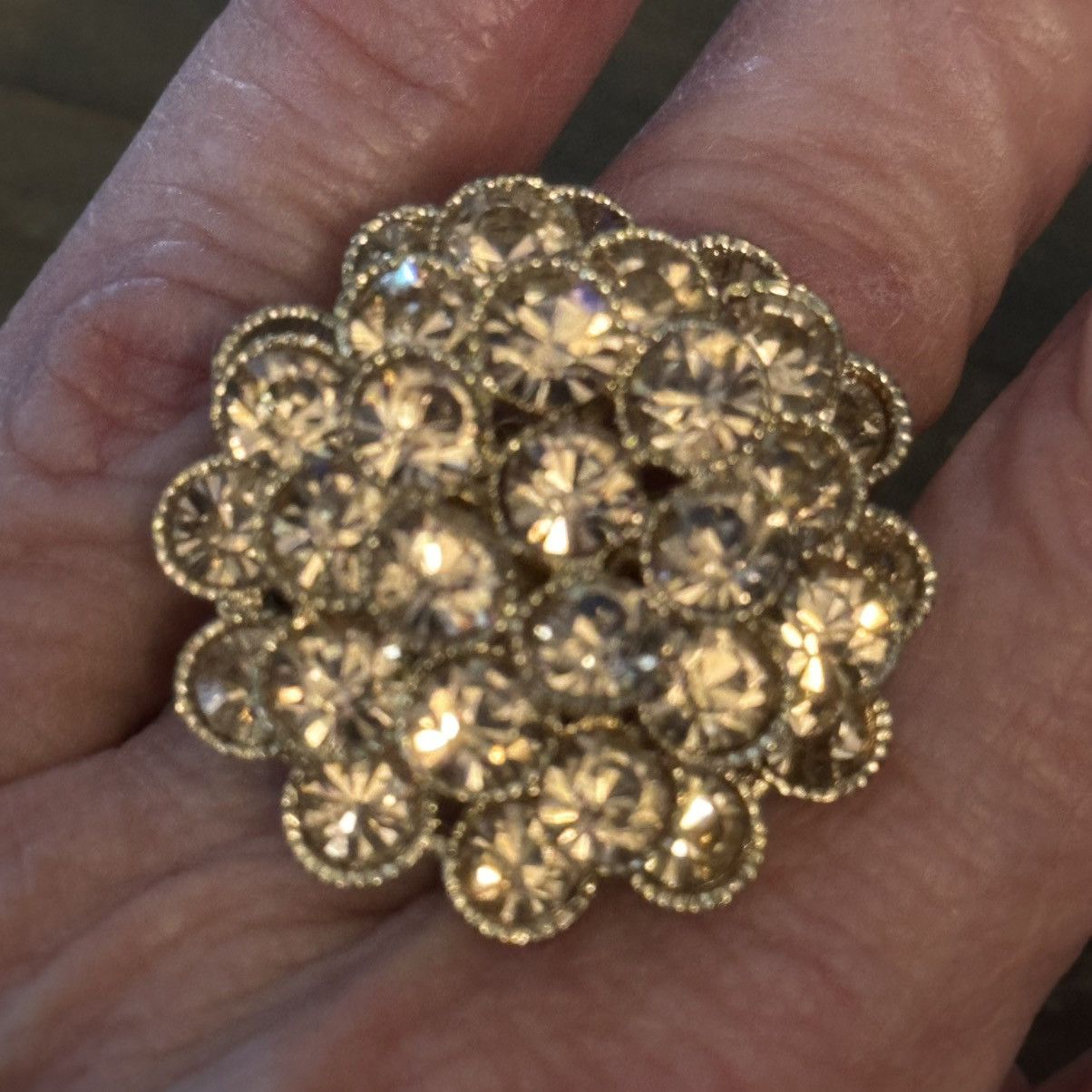 Other Gold champagne rhinestones flower statement stretch ring Size ONE SIZE - 4 Thumbnail