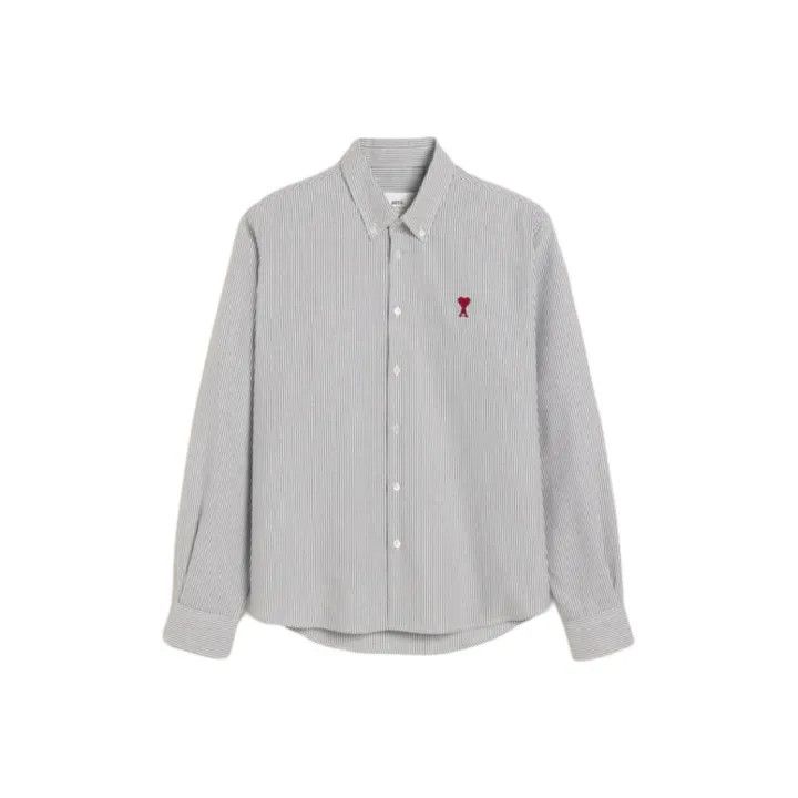 AMI AMIPARIS Striped Logo Long Sleeve Shirt 0079 Size US S / EU 44-46 / 1 - 1 Thumbnail