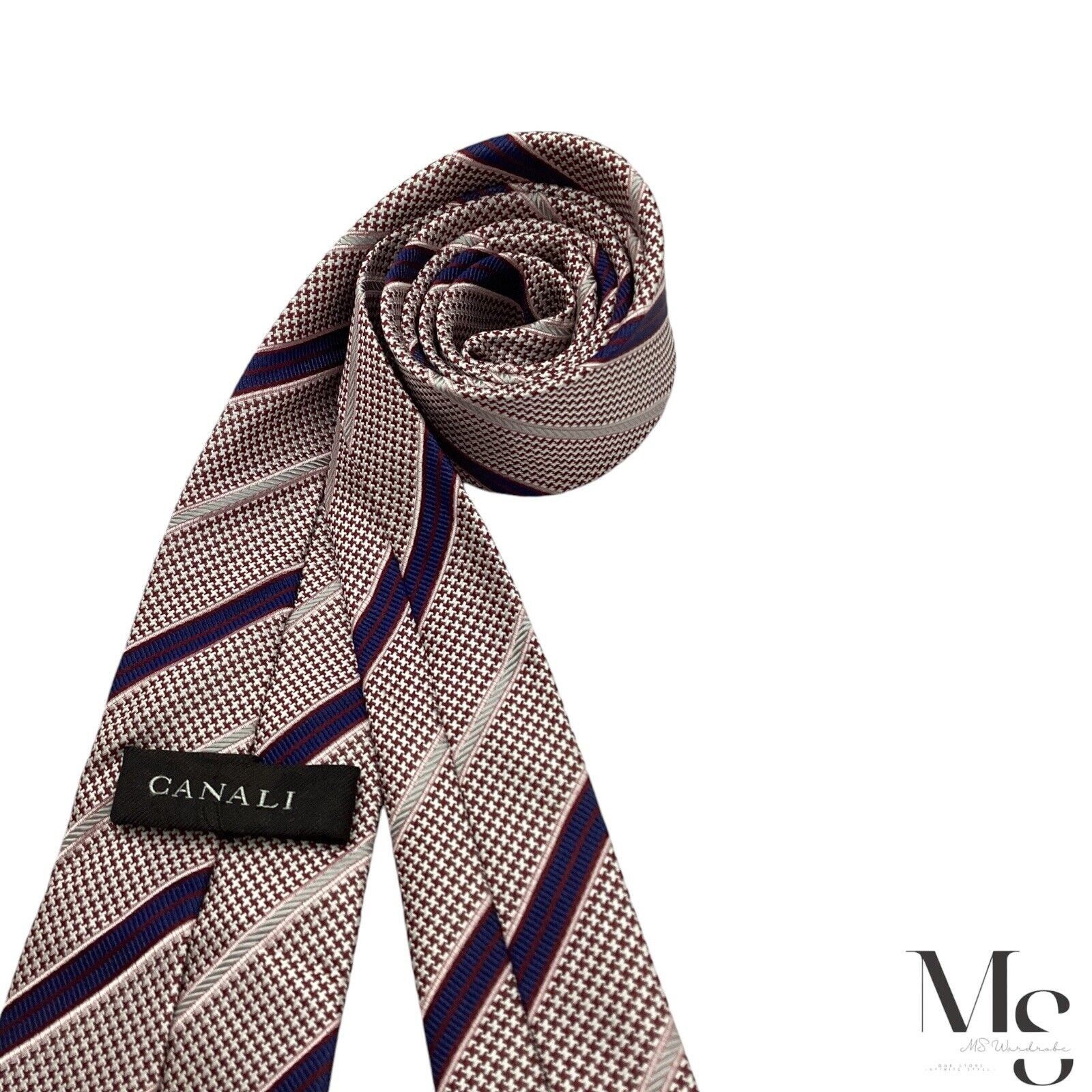 Canali CANALI Red & Blue Striped Silk Tie Made In Italy W:3.25" NWO Size ONE SIZE - 4 Thumbnail