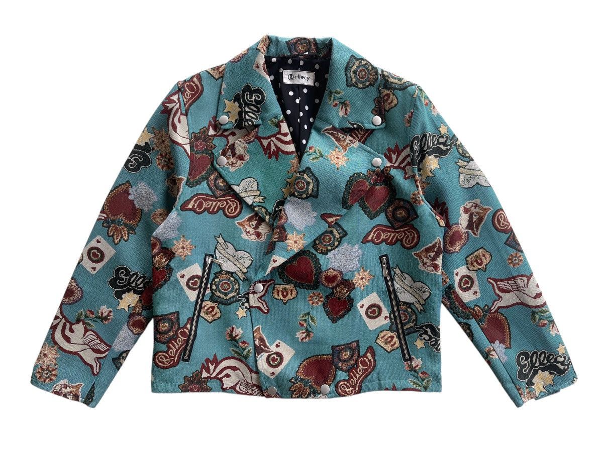 Japanese Brand Ellecy Printed Double Collar Biker Jacket Size US M / EU 48-50 / 2 - 3 Thumbnail