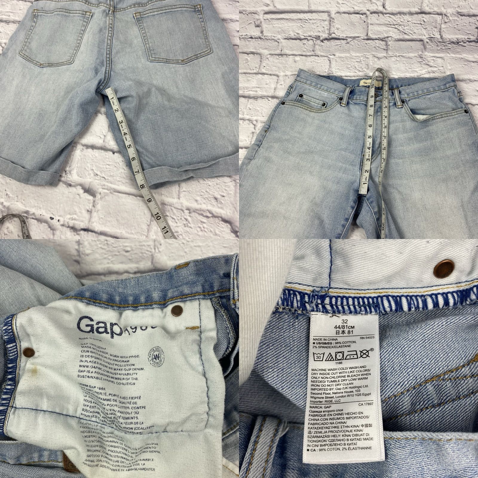 Gap Gap 1969 Womens Jeans Bermuda Shorts Denim Cuffed Light Blue High Rise 32 Inseam 9 in 5-Pocket Size 24" / US 00 / IT 34 - 8 Thumbnail