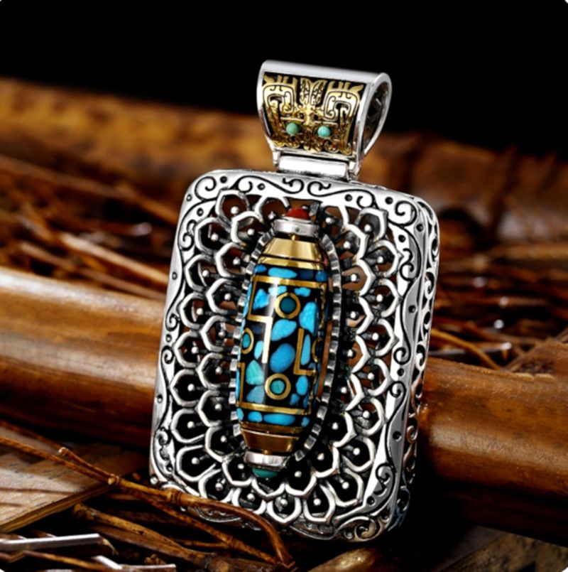 Designer × Japanese Brand × Vintage Vintage Buddha Turquoise Bead Embossed Silver Pendant Rave Size ONE SIZE - 1 Thumbnail