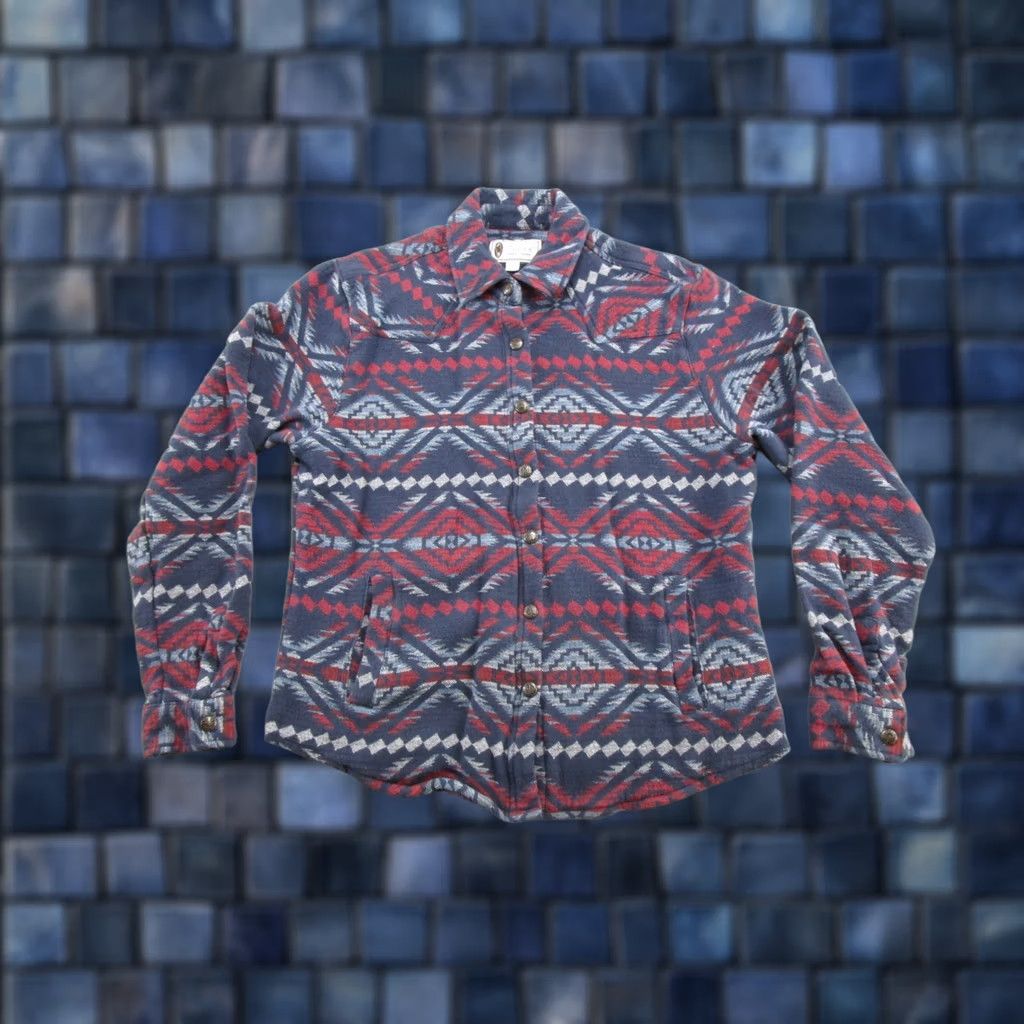 CO Outback Trading Co Brianna Aztec Southwestern Cotton Shacket Jacket Shirt L Multicolor Geometric Denim? Size L / US 10 / IT 46 - 1 Thumbnail