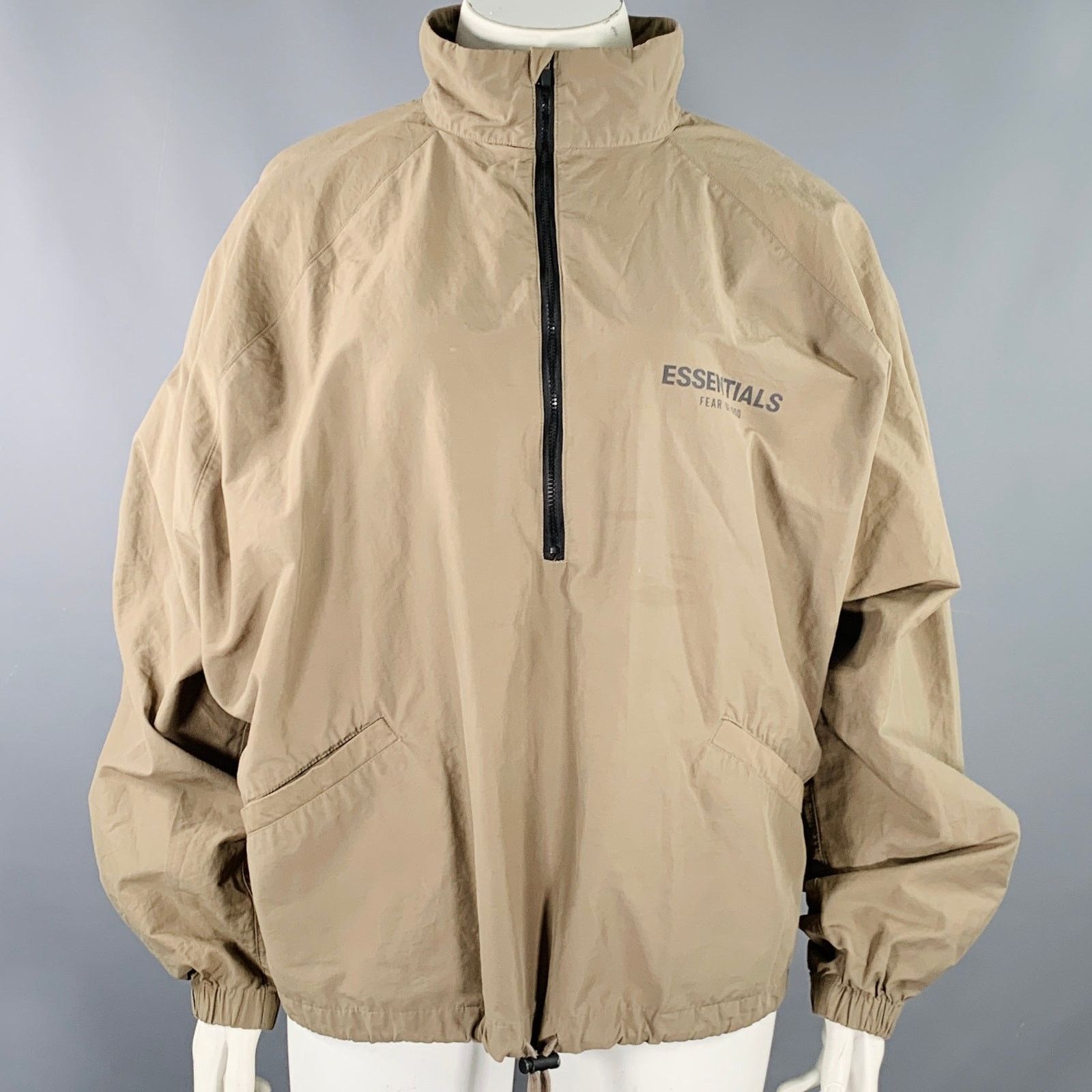 Essentials ESSENTIALS Size L Tan Cotton Nylon Logo Half Zip Jacket Size L / US 10 / IT 46 - 1 Thumbnail