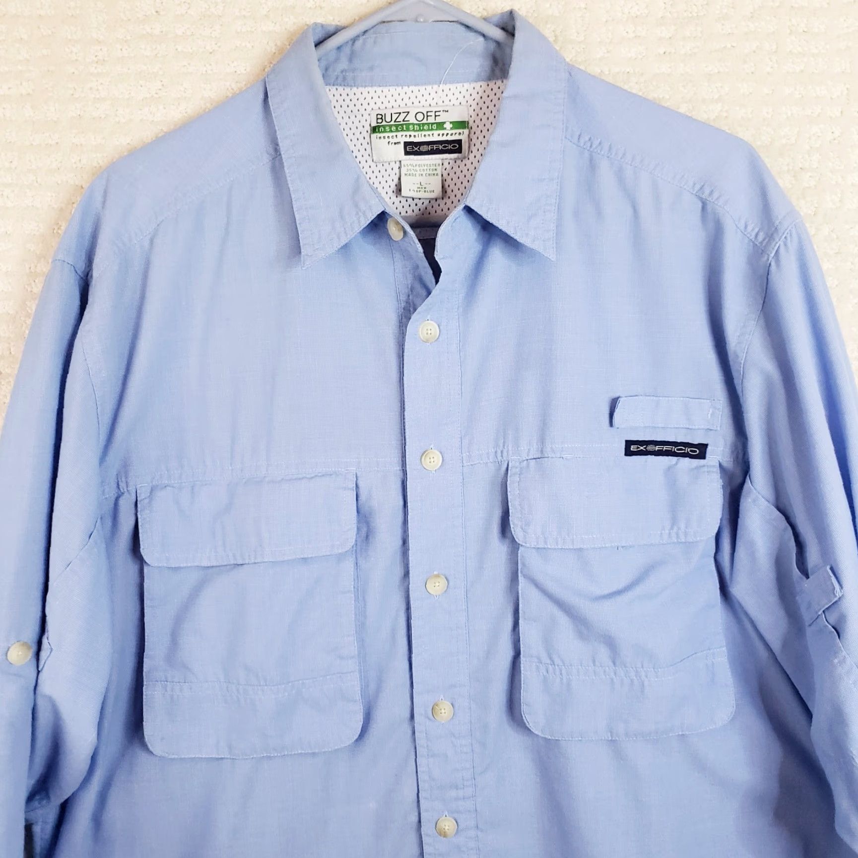 ExOfficio ExOfficio Shirt Men L Blue Insect Shield Buzz Off Long Sleeve Pockets Shirt Size US L / EU 52-54 / 3 - 4 Thumbnail
