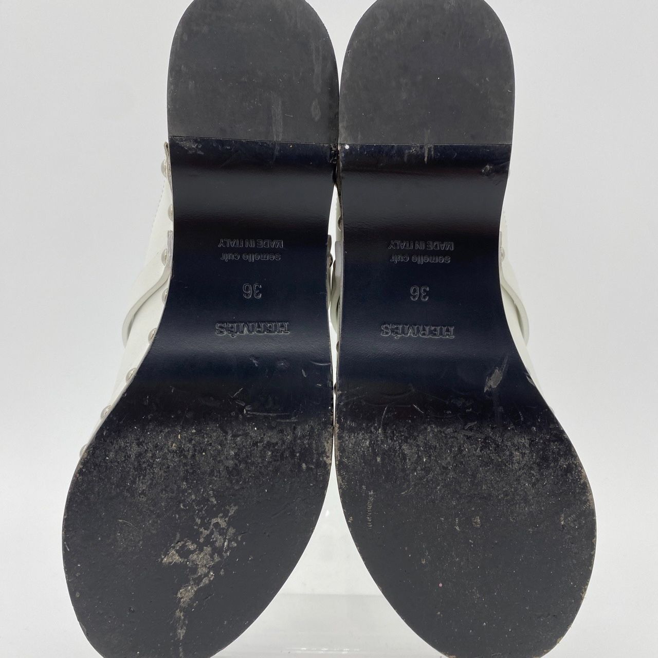 Hermes [Hermes] White Leather Studded Mule Sandals 36 Size US 6 / IT 36 - 3 Thumbnail