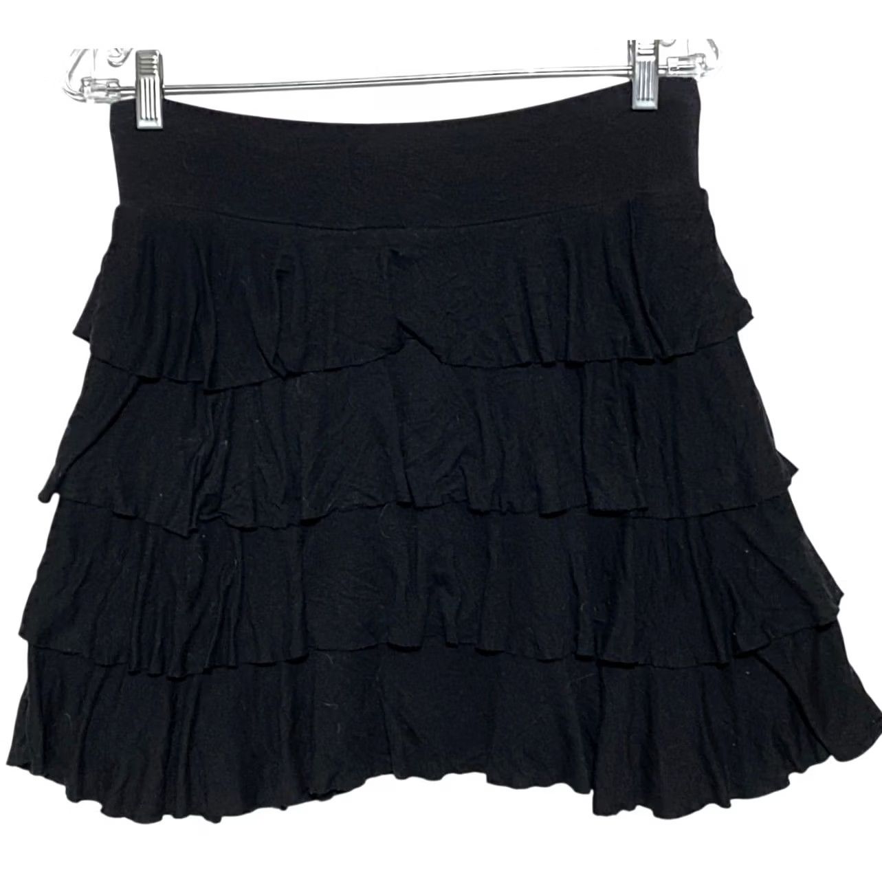 Vintage VINTAGE INC Black Ruffled Tiered Mini Skirt Small Petite Witchy Boho Fairy Whimsical Y2K Womens Size 28" / US 6 / IT 42 - 2 Thumbnail