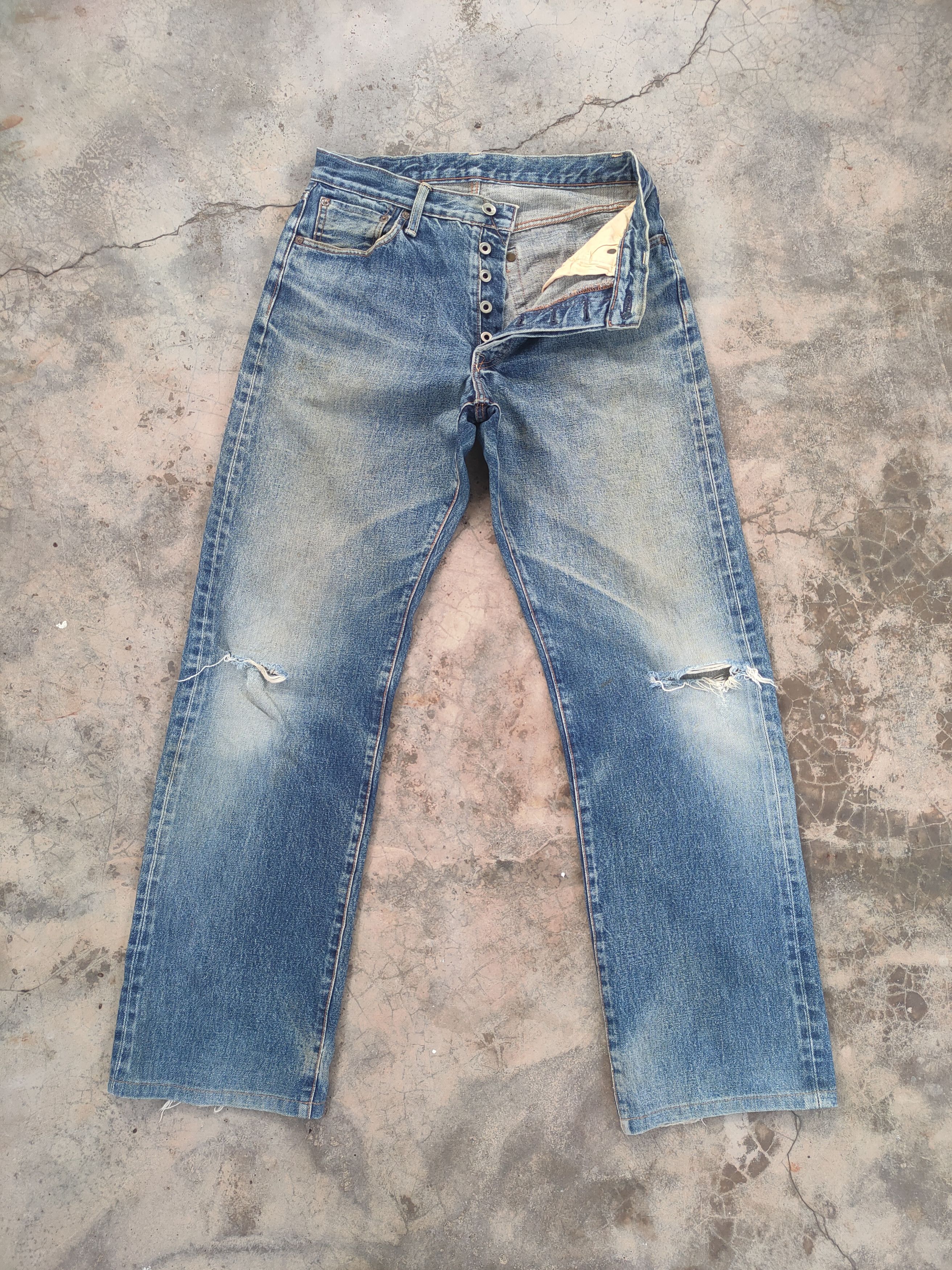 Japan Blue # Vintage Blue Way faded Ripped Jeans Pants Size US 30 / EU 46 - 2 Thumbnail