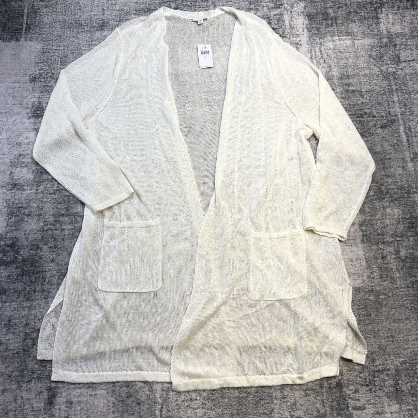 J. Jill J. Jill Cardigan Sweater Women 3X White Open Knit Linen Beach Coverup Coastal NEW Size XXL / US 16-18 / IT 52-54 - 2 Thumbnail