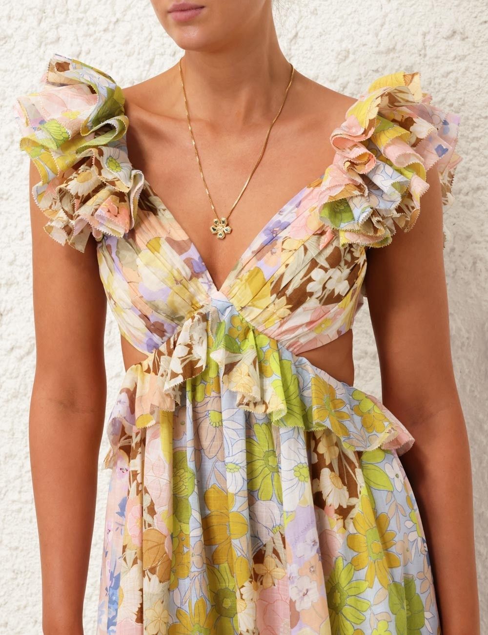 Zimmermann oc11z0525 Pop Ruffle Sleeve Midi Dress in Multicolor Size M / US 6-8 / IT 42-44 - 5 Thumbnail