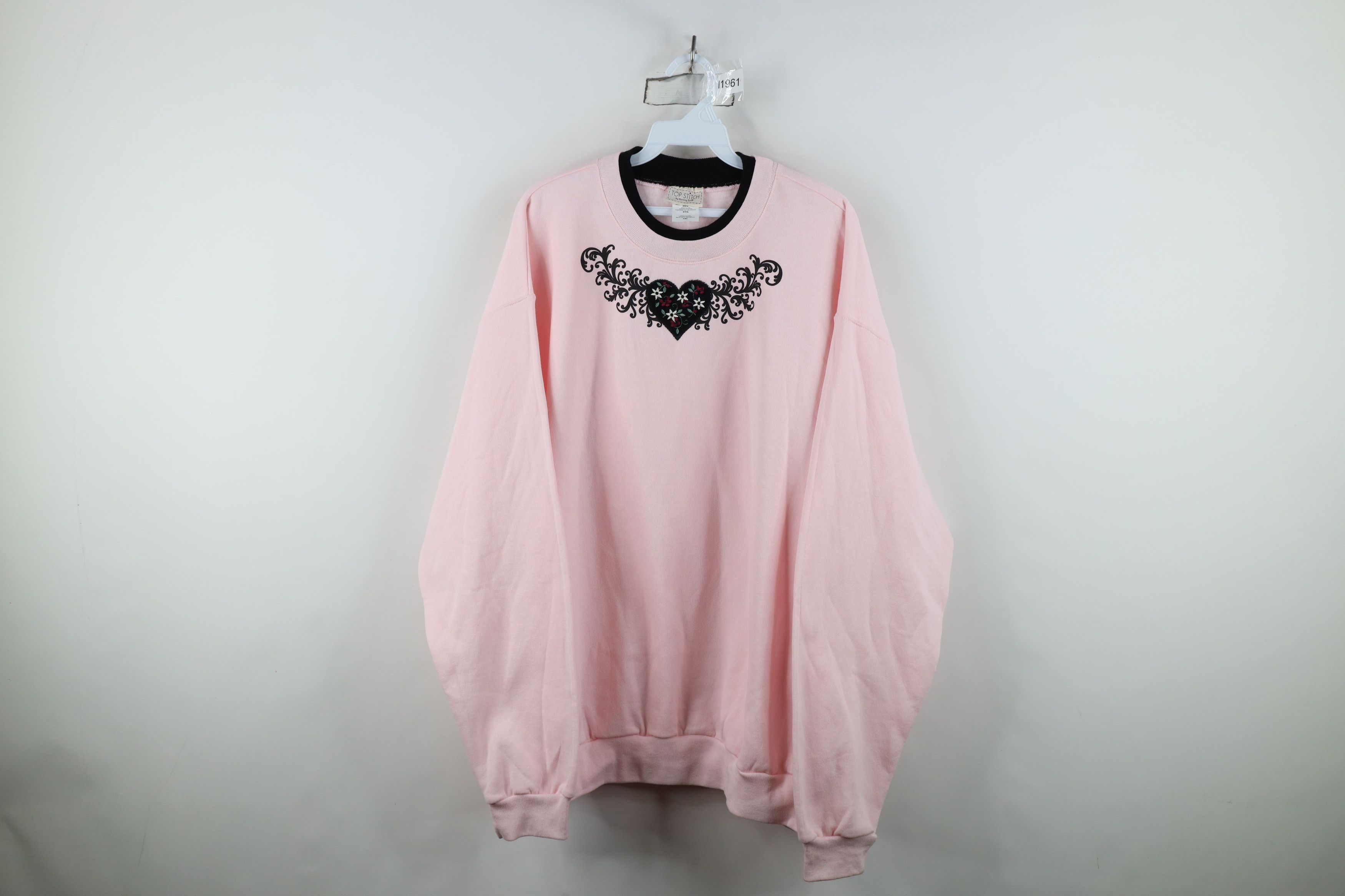 Vintage Vintage 90s Streetwear Flower Heart Grandma Sweatshirt Pink Size 3XL / US 20-22 - 1 Thumbnail