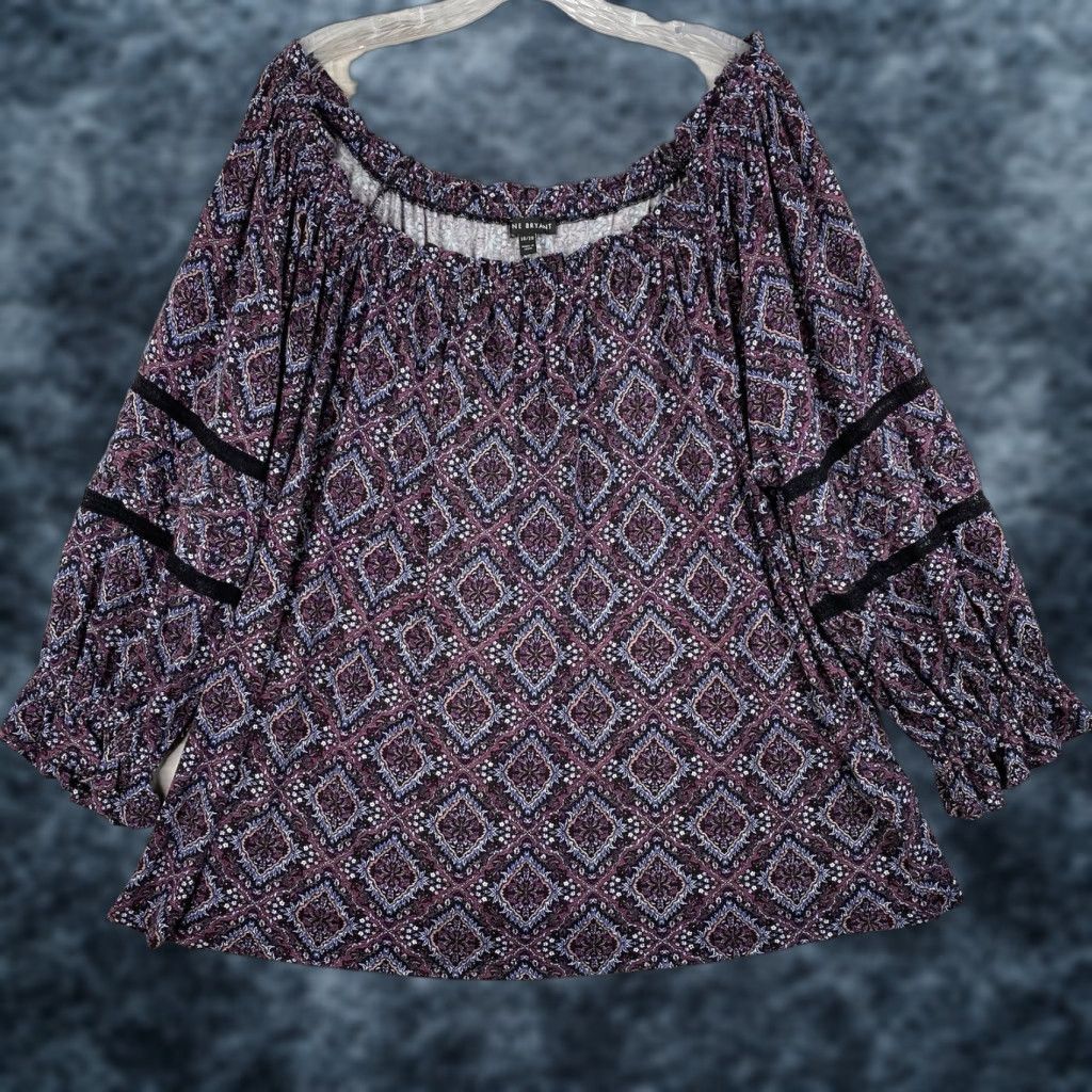 Vintage Lane Bryant Blouse Womens 18/20 Purple Floral Crochet Peasant Off Shoulder Size XXL / US 16-18 / IT 52-54 - 1 Thumbnail