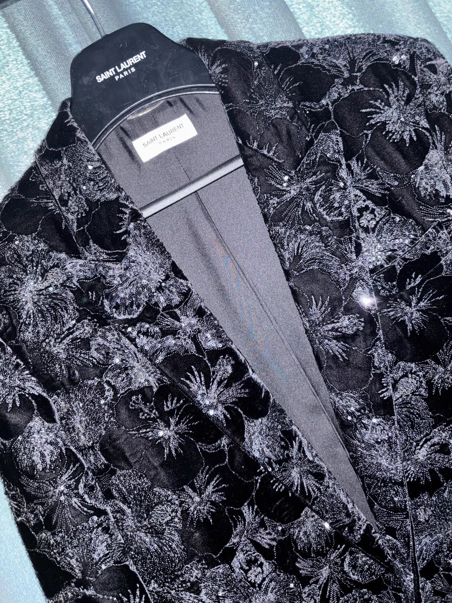Saint Laurent Paris Saint Laurent 2021SS Black Velvet Hibiscus Blazer 46/50 Size 46S - 3 Thumbnail