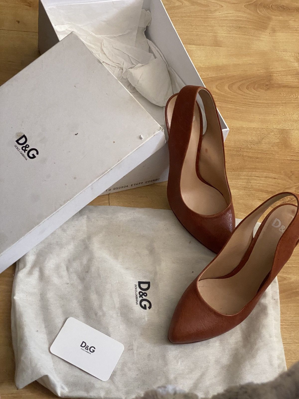Dolce & Gabbana D&G Slingback Leather Heels Cognac Colour Size US 9 / IT 39 - 5 Thumbnail
