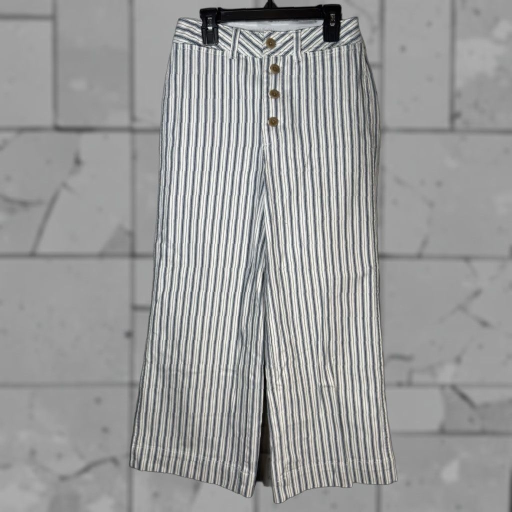 Madewell MADewell Blue Pinstripe Capri Pants Women's Wide-Leg Casual Size 26x25 Size 26" / US 2 / IT 38 - 1 Thumbnail