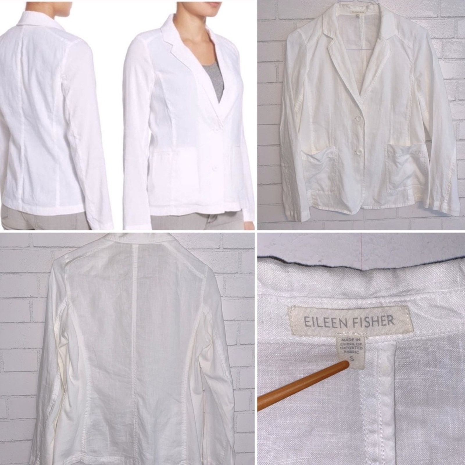 Eileen Fisher EILEEN FISHER $238 White Irish Linen 2 Button Blazer S Size S / US 4 / IT 40 - 1 Thumbnail