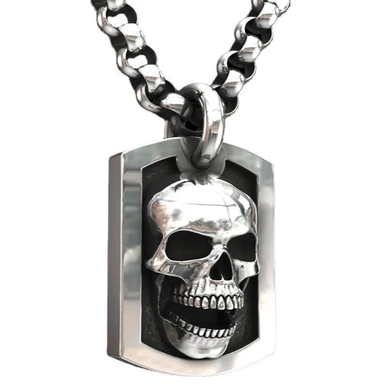 Jewelry Skull Dog Tags Chain Skeleton Gothic Death Military Chrome Size ONE SIZE - 2 Thumbnail