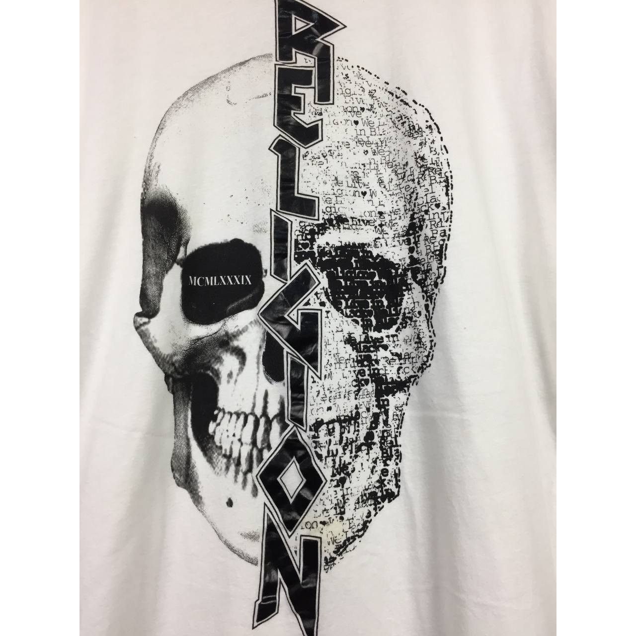 Vintage Religion Blue Label Skull Split Face Graphic Tee Size US L / EU 52-54 / 3 - 5 Thumbnail