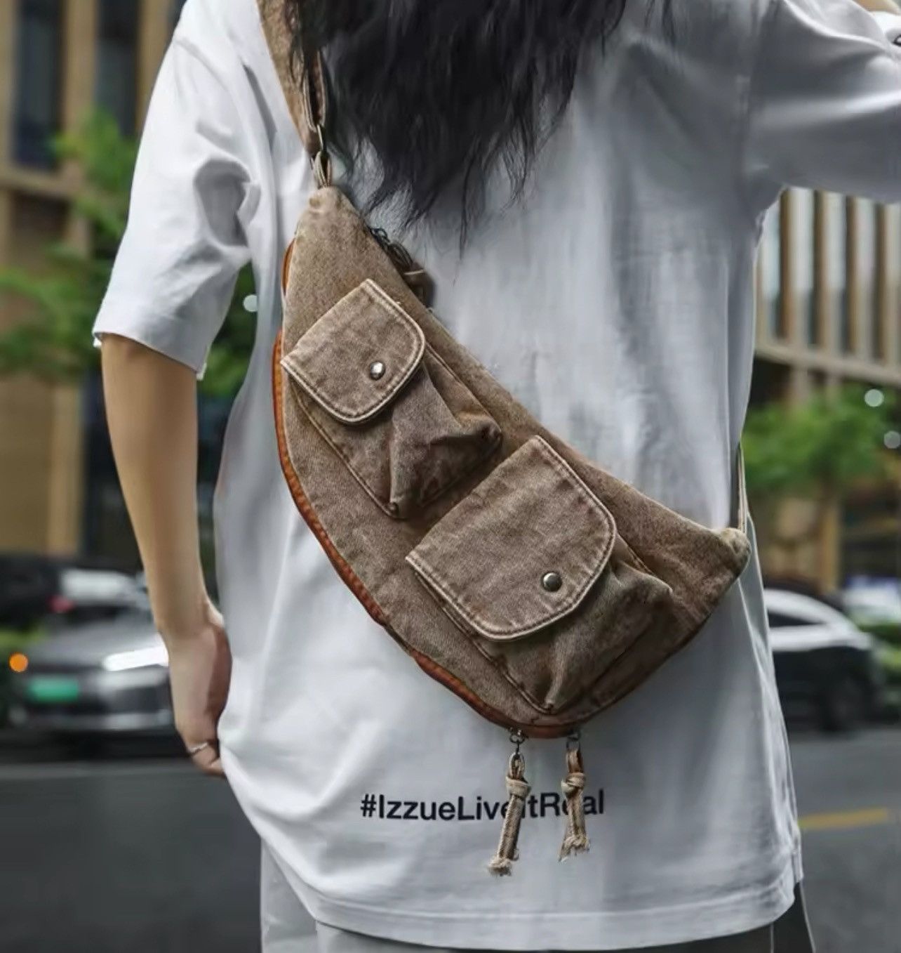 Denim Crossbody Bag in Brown, Men's