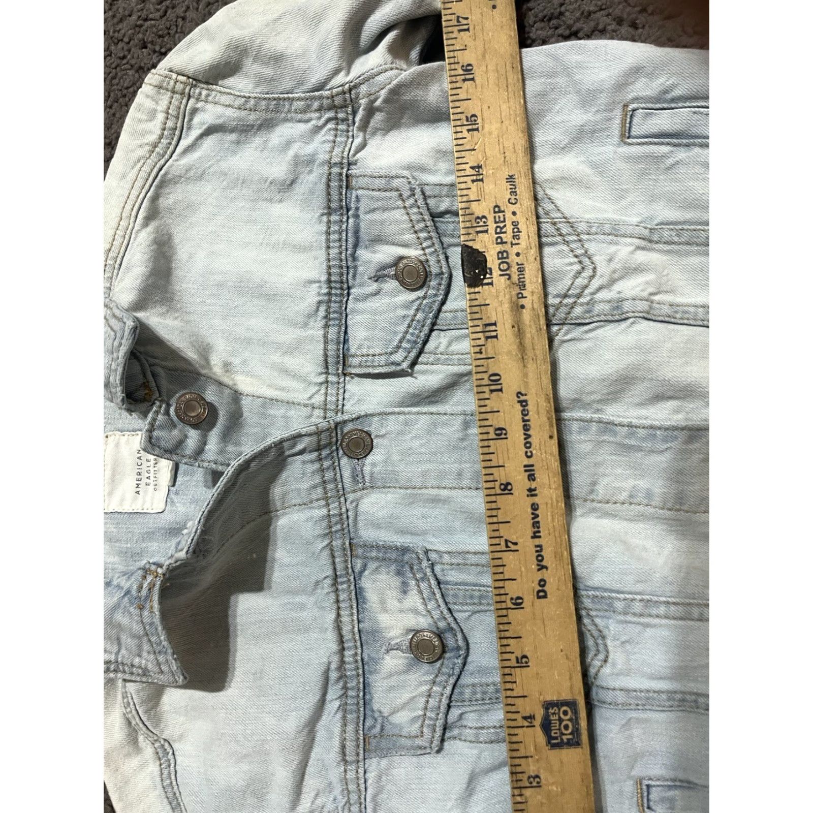 American Eagle Outfitters American Eagle Outfitters Denim Jacket Faded Distressed Cotton Blue XS Womens Jacket Short Sleeve Button Closure Regular Size XS Size XS / US 0-2 / IT 36-38 - 4 Thumbnail