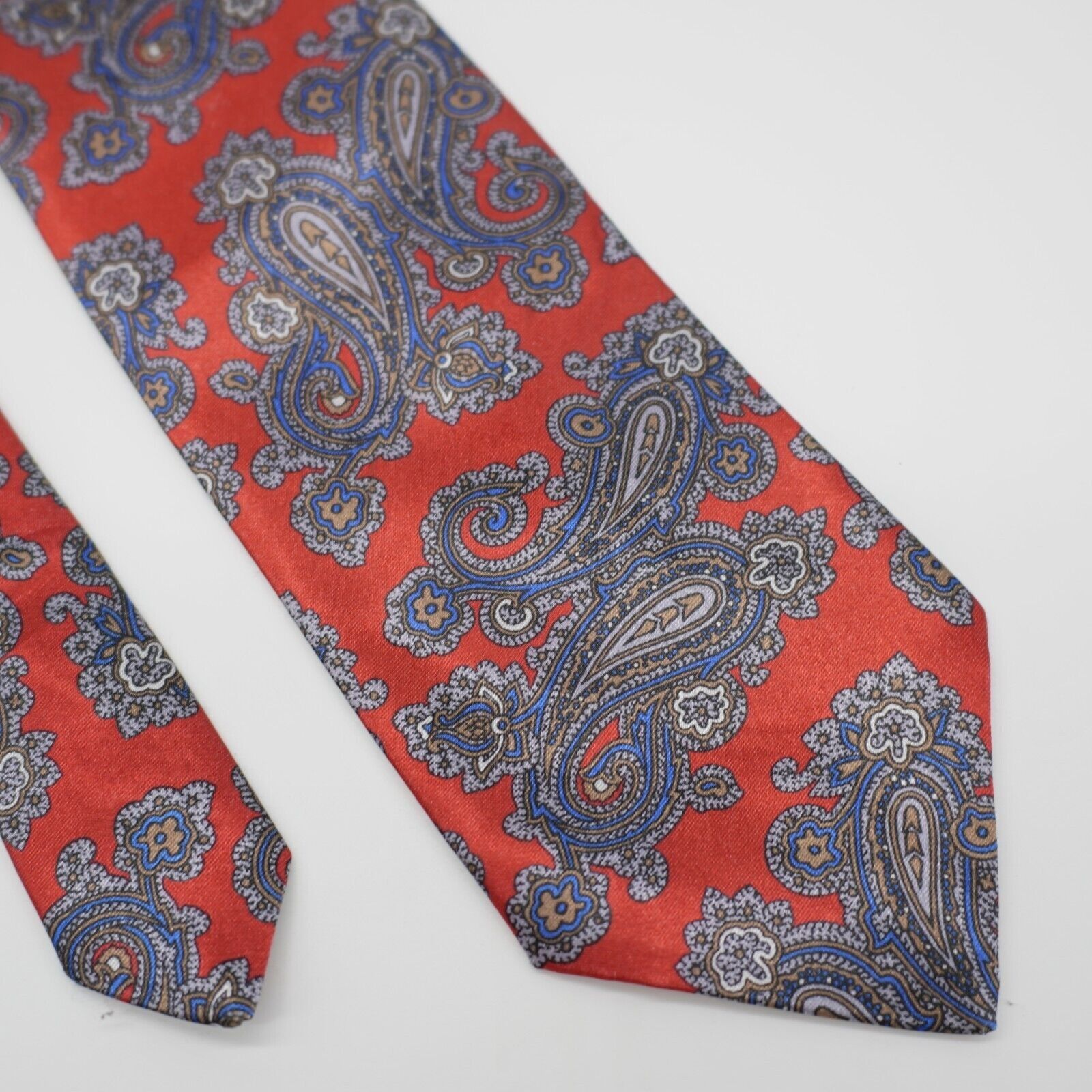 Vintage Ketch Metallic Red Blue Paisley Print Short Silk Tie Size ONE SIZE - 1 Thumbnail