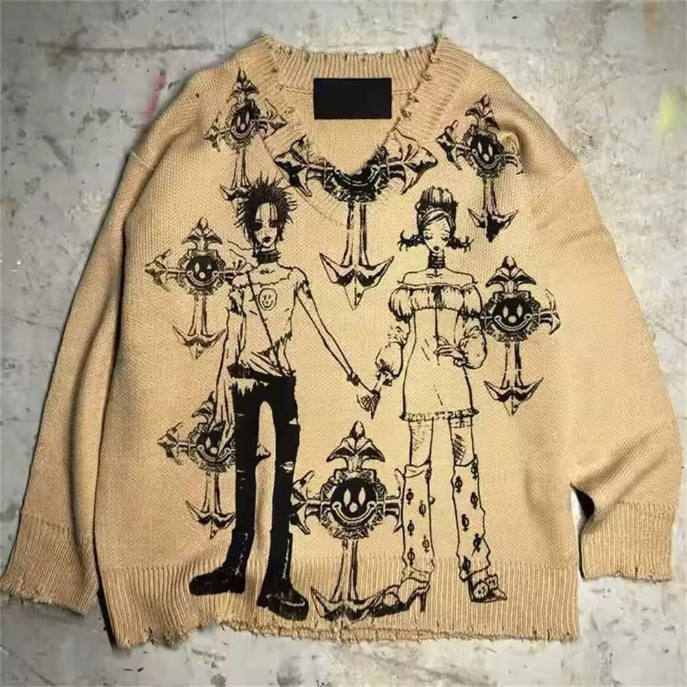 Japanese Brand × Vintage retro knit loose sweater Size US XL / EU 56 / 4 - 2 Thumbnail