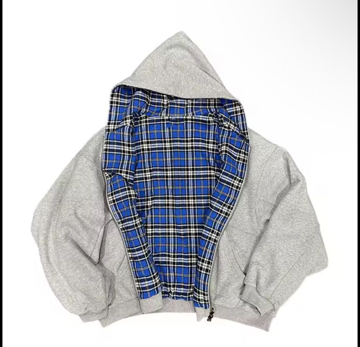 Other Double Sided Korean Blue Plaid Swag Warm Hoodies Jackets Size US S / EU 44-46 / 1 - 2 Thumbnail
