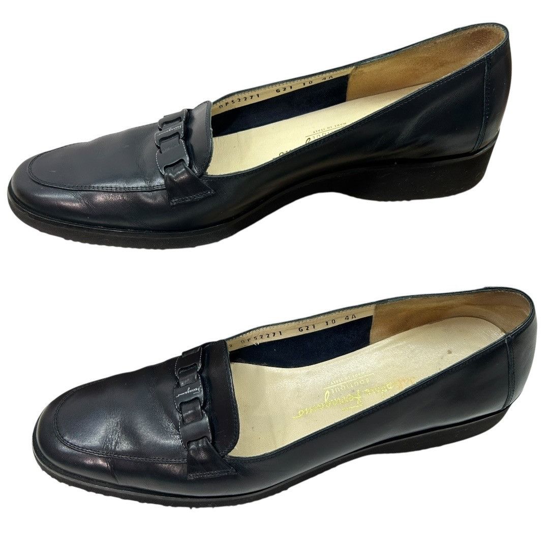 Salvatore Ferragamo Salvatore Ferragamo Navy Leather Loafers w/ Ferragamo logo b Size US 10 / IT 40 - 3 Thumbnail