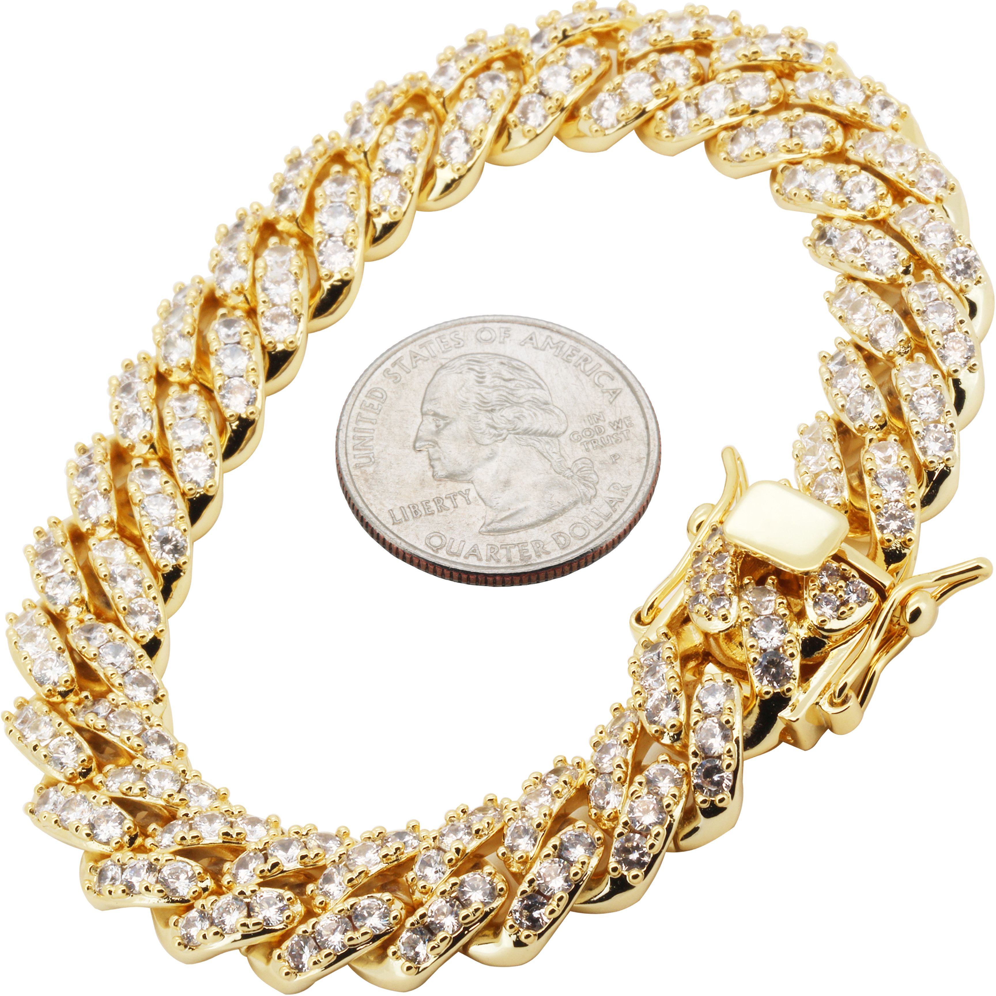 Other 14k Yellow Gold Plated AAA CZ 12mm Cuban Link Bracelet 8.5” Size ONE SIZE - 1 Thumbnail
