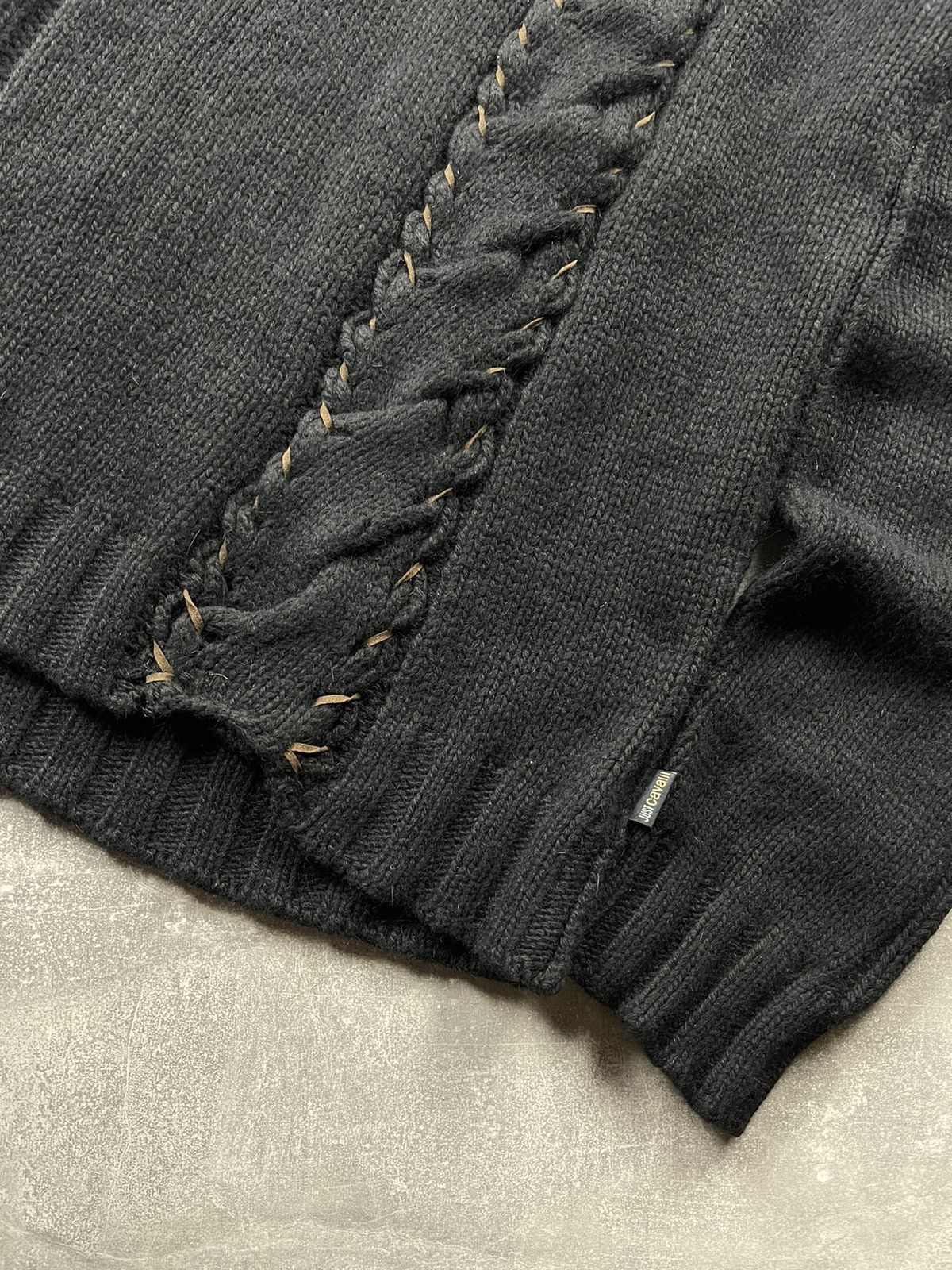 Just Cavalli Just Cavalli Black Wool Lace Up Detail Turtleneck Sweater Size US XL / EU 56 / 4 - 4 Thumbnail
