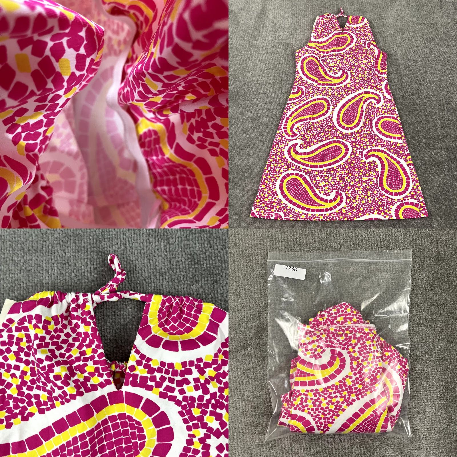 J. McLaughlin Dress Womens Large Maria Halter White Yellow Pink South Beach  NEW