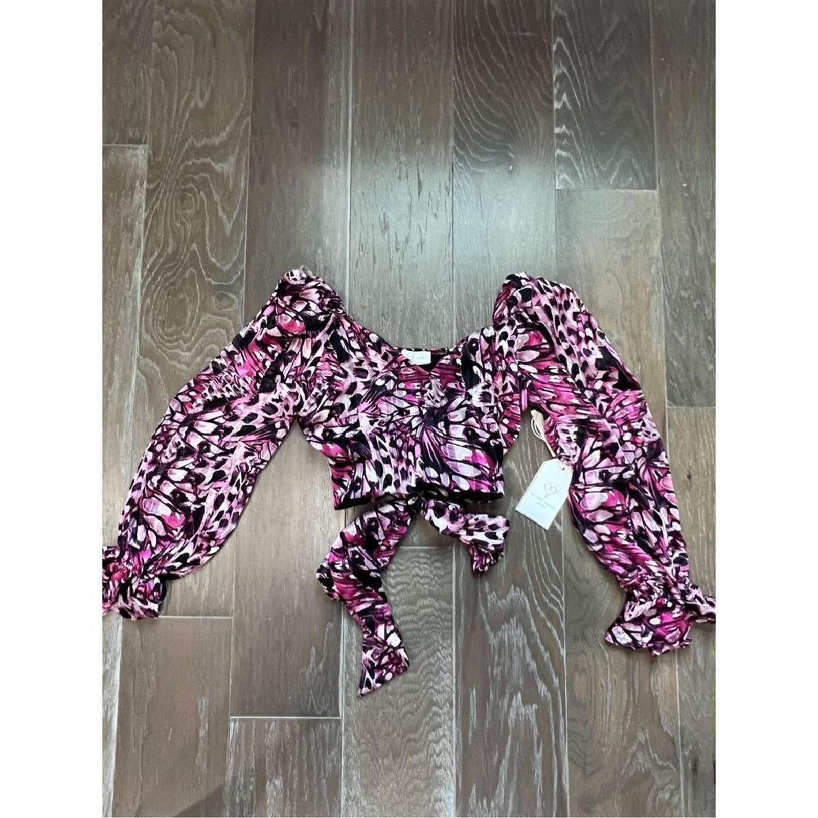 Other NWT Y2K boho print crop top Love long sleeve blouse Large Size L / US 10 / IT 46 - 2 Thumbnail