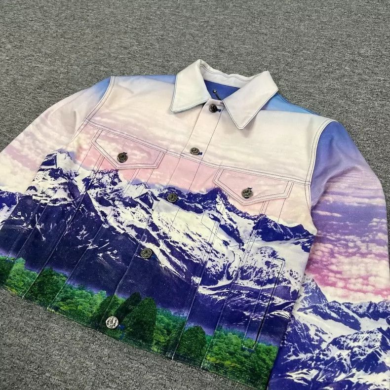 Louis Vuitton Louis Vuitton Cropped Denim Jacket with Mountain Print-2506 Size L / US 10 / IT 46 - 3 Thumbnail