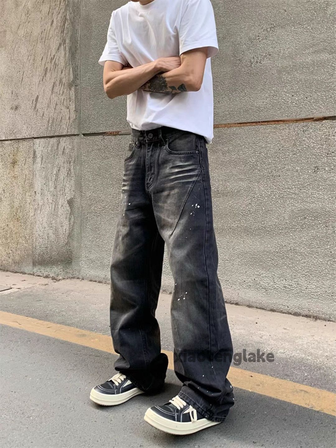 Designer × Jean × Vintage Unisex washed faded loose baggy hiphop paint jeans Size US 32 / EU 48 - 1 Thumbnail
