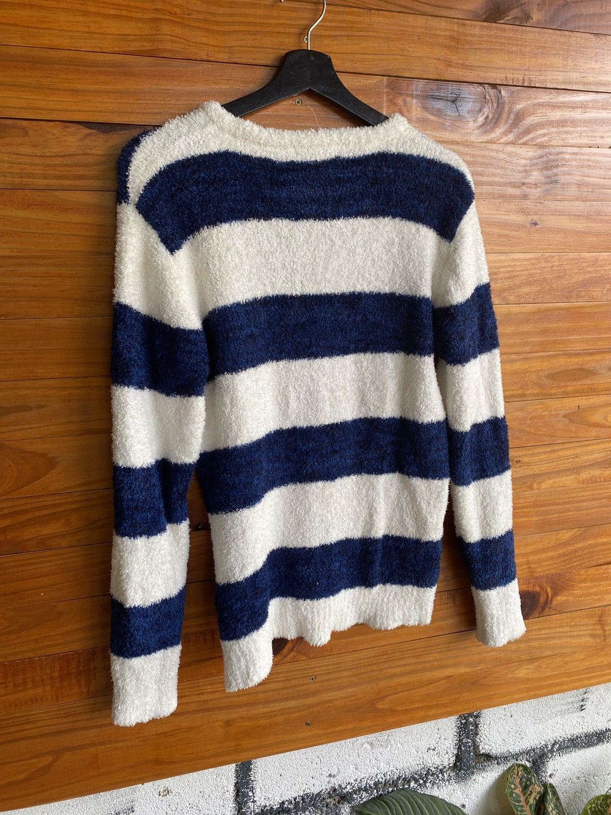 Japanese Brand Vintage Growth by Grail Navy & White Striped Fuzzy Sweater Size M / US 6-8 / IT 42-44 - 9 Thumbnail