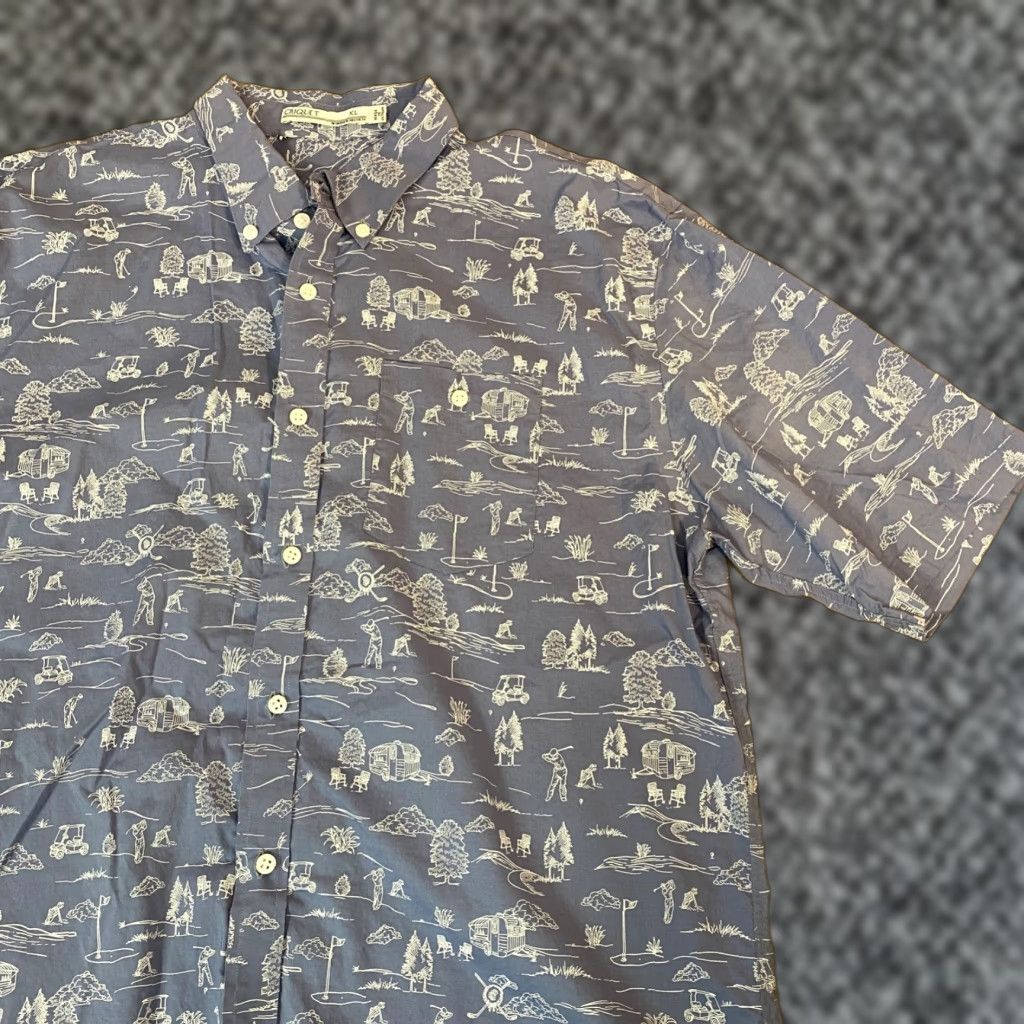 Vintage Criquet Shirt Mens XL Button-Down Camp Golf All Over Print Camper Short Sleeve Blue Cotton Lyocell Pocket Short Sleeve Casual Size US XL / EU 56 / 4 - 1 Thumbnail