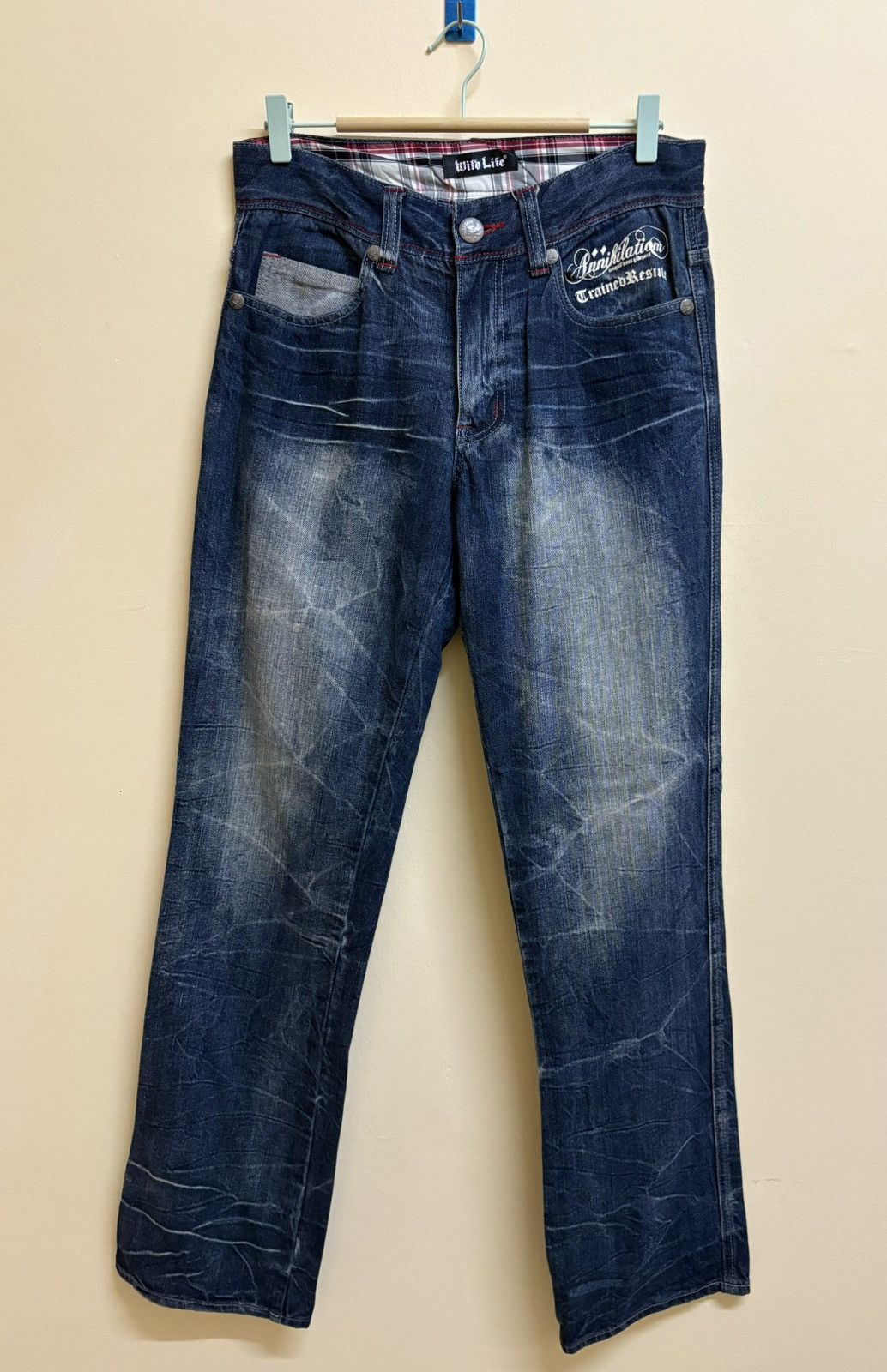 If Six Was Nine × Japanese Brand Vintage Y2k Wild Life Poem Wording Flared Jeans Size US 32 / EU 48 - 2 Thumbnail
