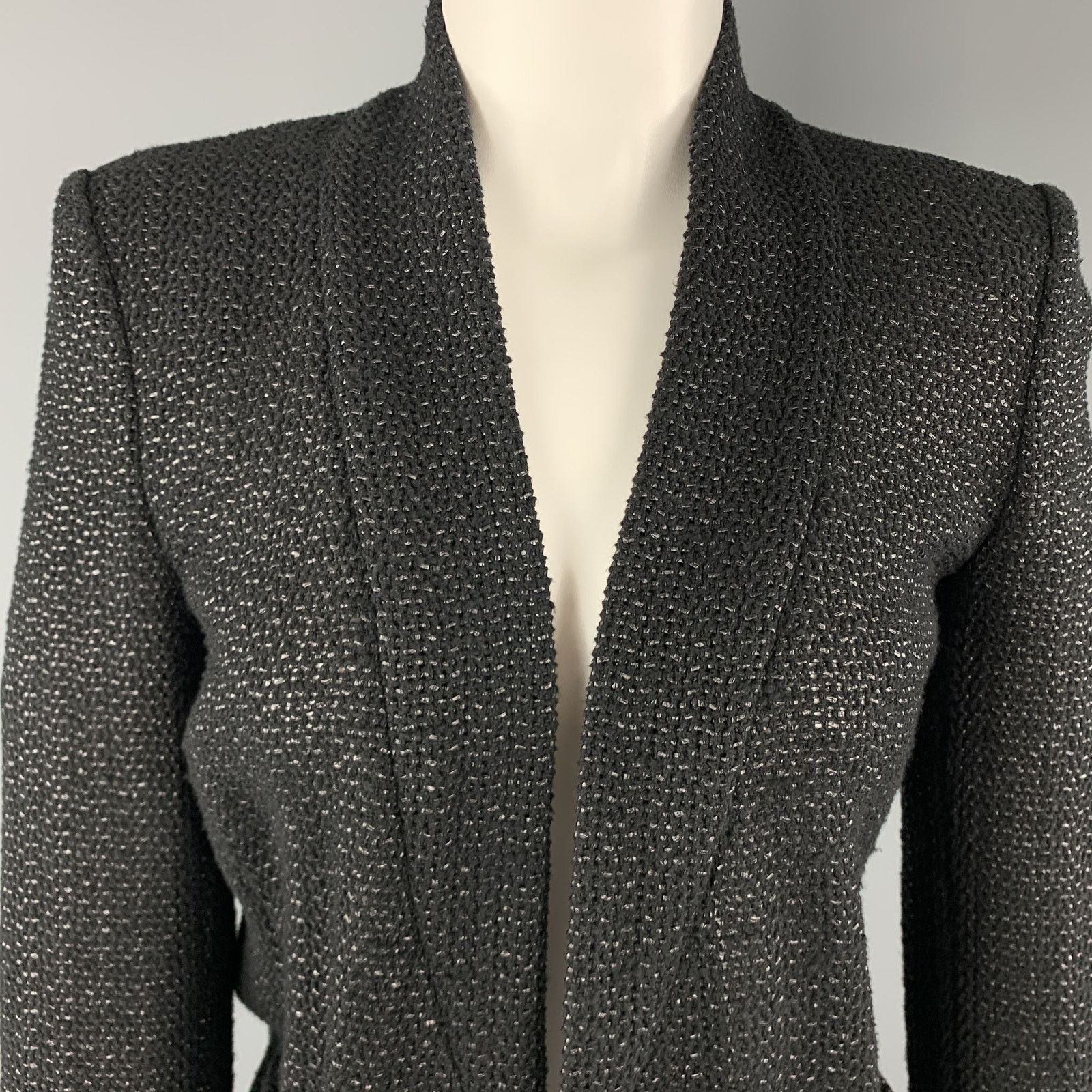 Isabel Marant ISABEL MARANT Size 4 Black Tweed Open Front Fringe Jacket Size US XL / EU 56 / 4 - 2 Thumbnail