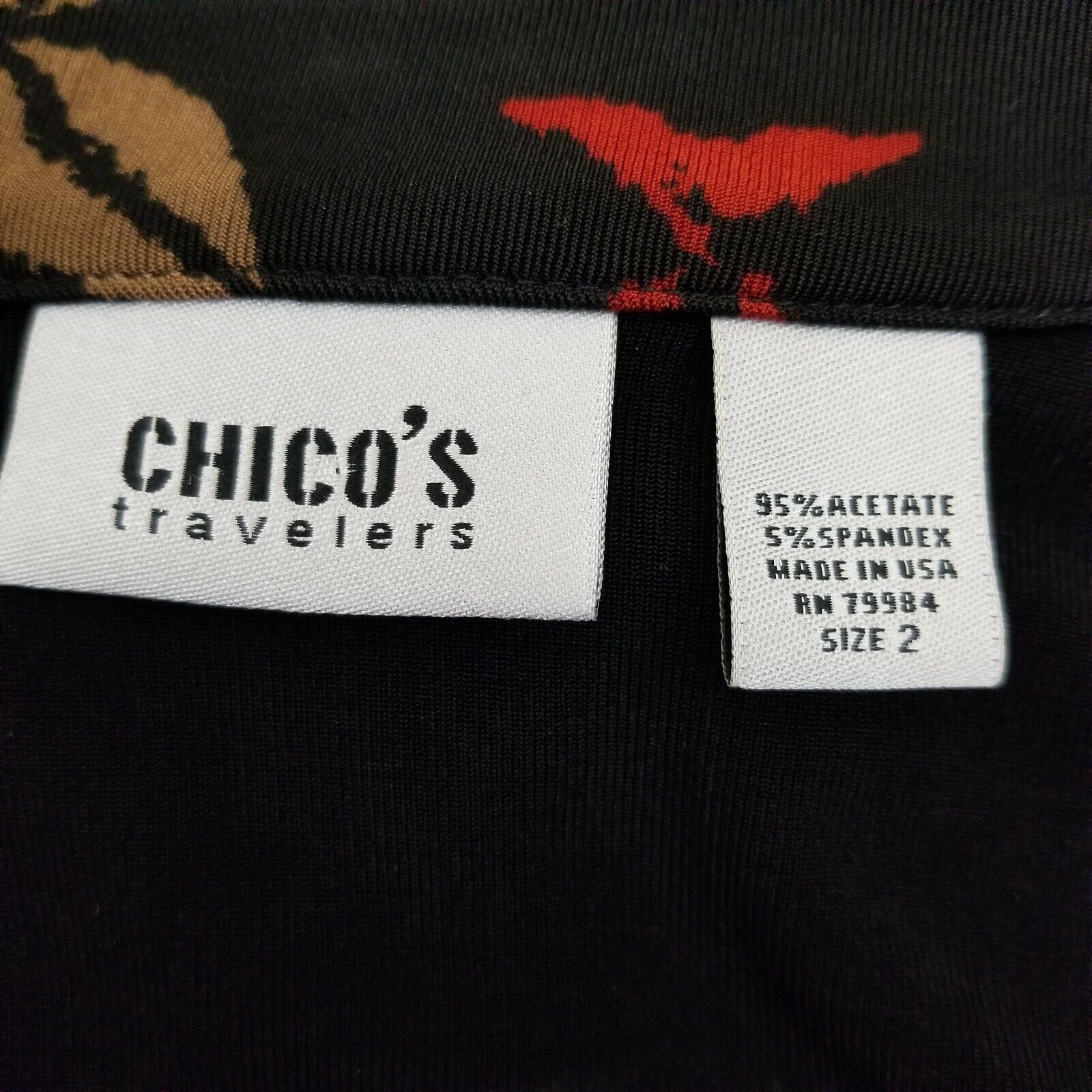 Vintage Chicos Travelers 2 Top Jacket Black Red Floral Trim Slinky L Size L / US 10 / IT 46 - 6 Thumbnail