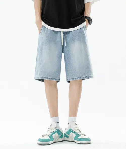 Japanese Brand Blue Vintage Loose Straight Casual Denim Shorts Size US 32 / EU 48 - 2 Thumbnail