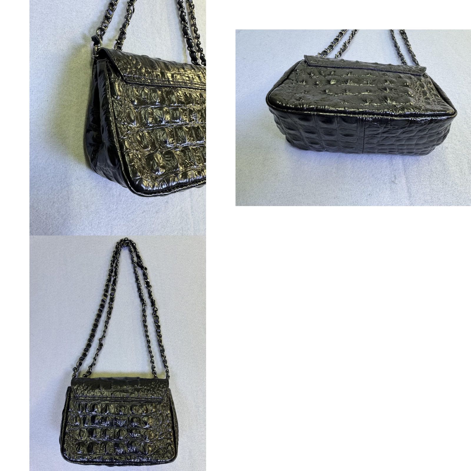 Vintage Scheilan Shoulder Bag Womens Mini Black Crocodile Leather Chain Strap Turn Lock Size ONE SIZE - 9 Thumbnail