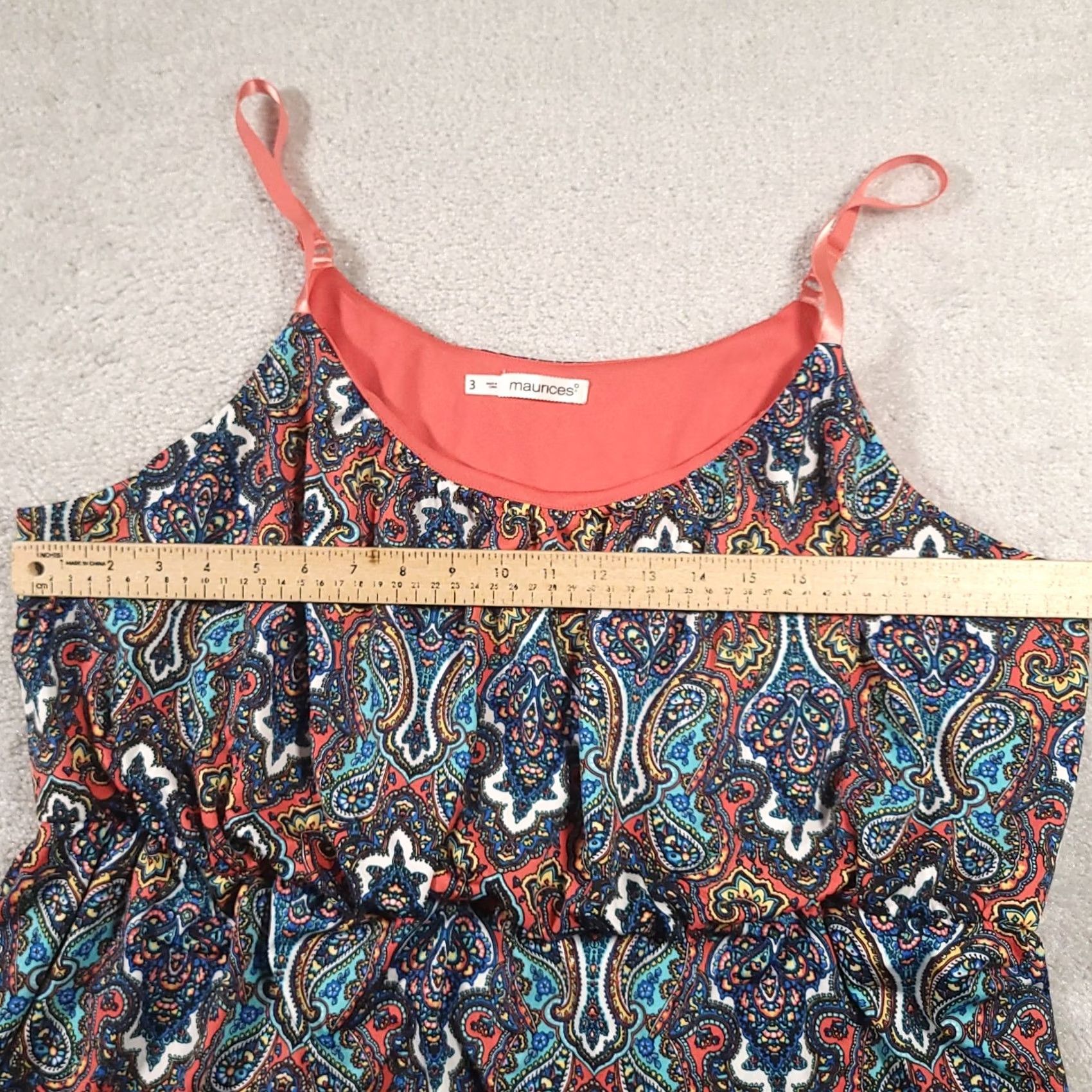 Vintage Maurices Women Dress 3X Spaghetti Strap Paisley Print Cinch Waist Short Summer Womens Size 40" / US 18 - 3 Thumbnail