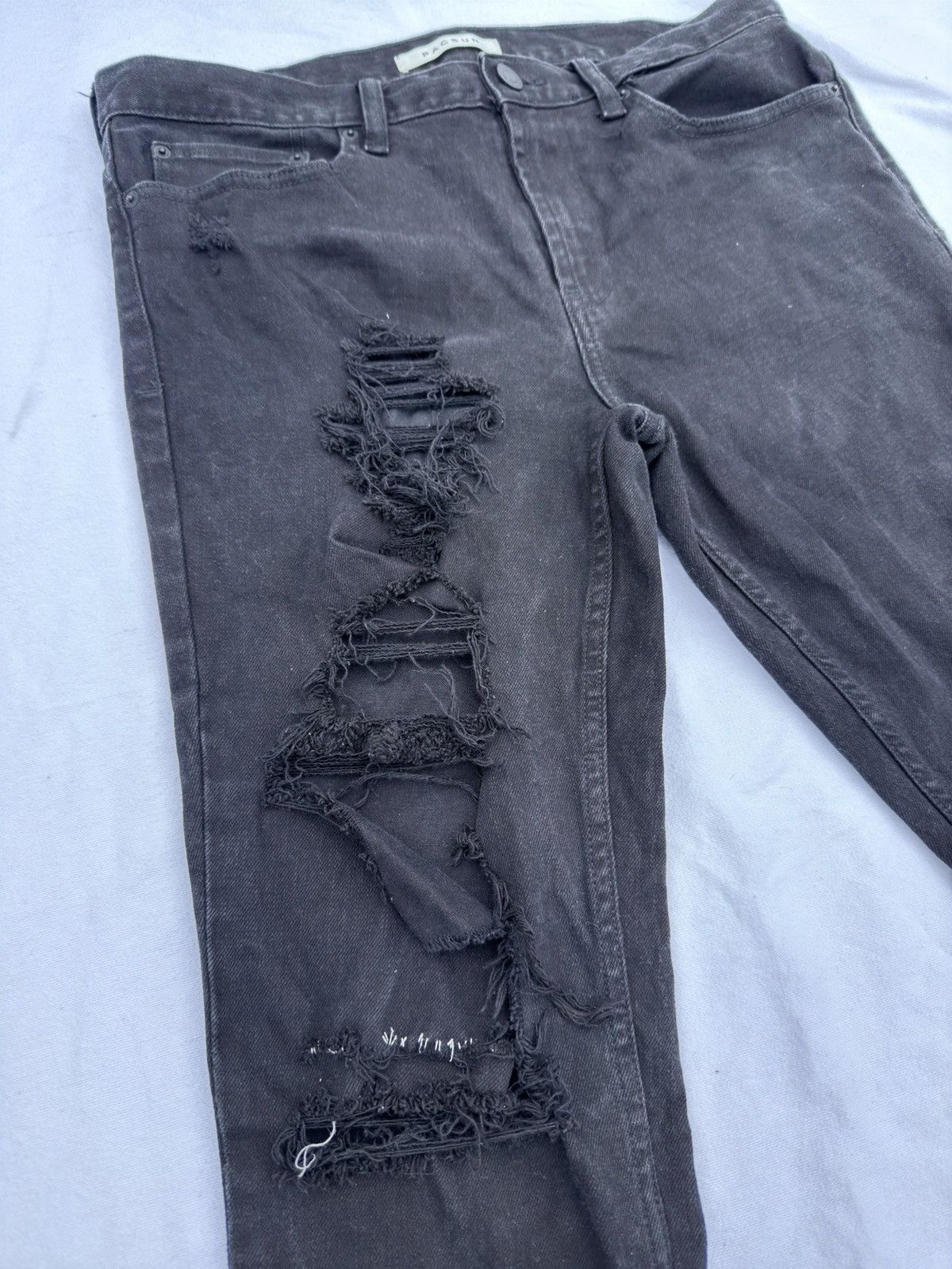 Vintage Black straight leg customized stitched ripped jeans Size US 34 / EU 50 - 2 Thumbnail
