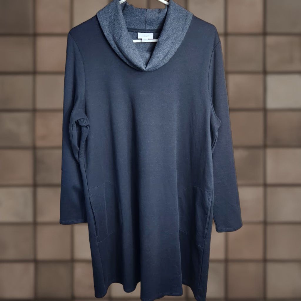 J. Jill VINTAGE J Jill Pure Jill Womens L Black Double Knit Cowlneck Tunic Dress w/Pockets Shirt Dress Womens Size L / US 10 / IT 46 - 1 Thumbnail