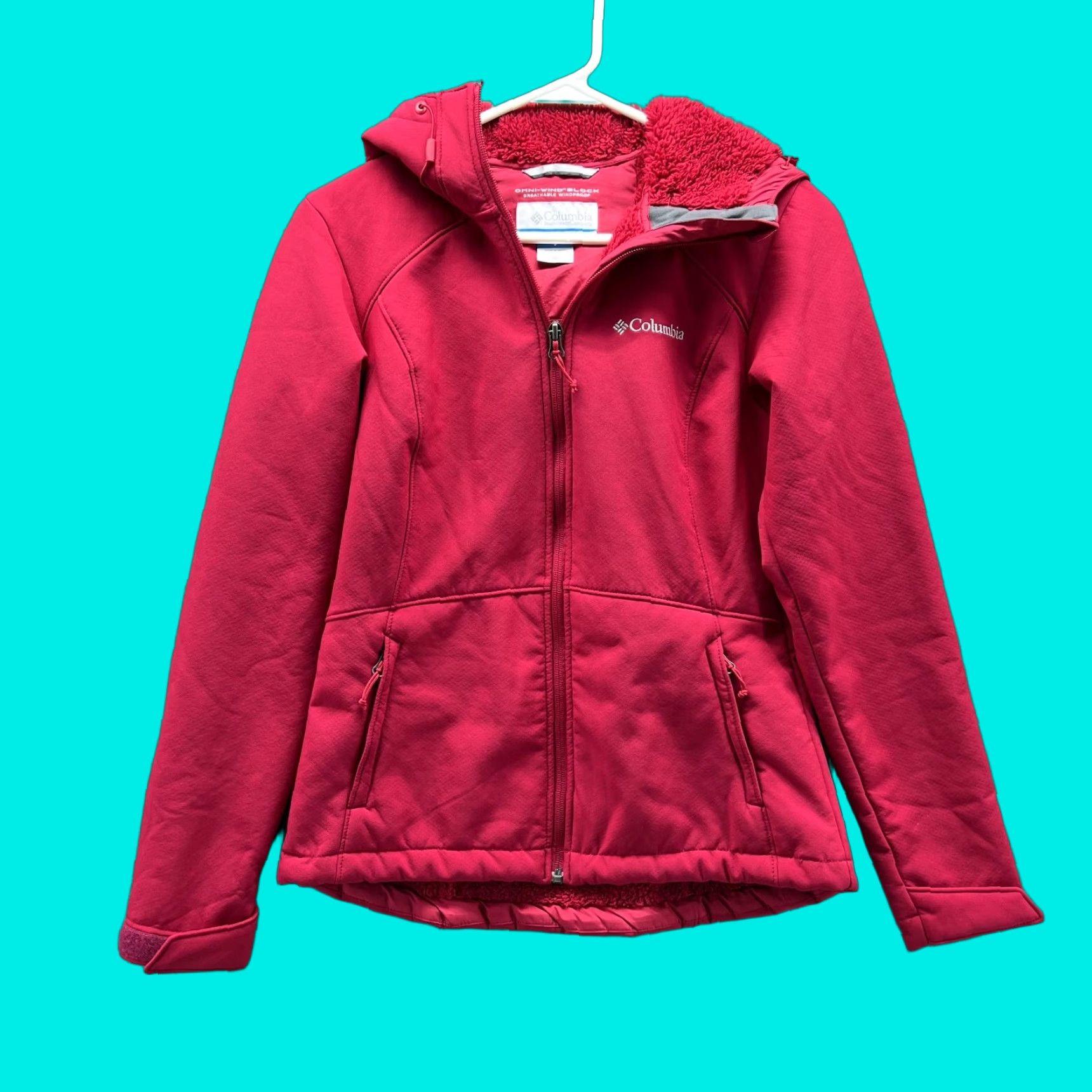 Vintage Columbia Jacket Women XS Red Full Zip Omni Wind Block Hoodie Lined Hooded Basic Jacket Regular Fit Size XS / US 0-2 / IT 36-38 - 1 Thumbnail