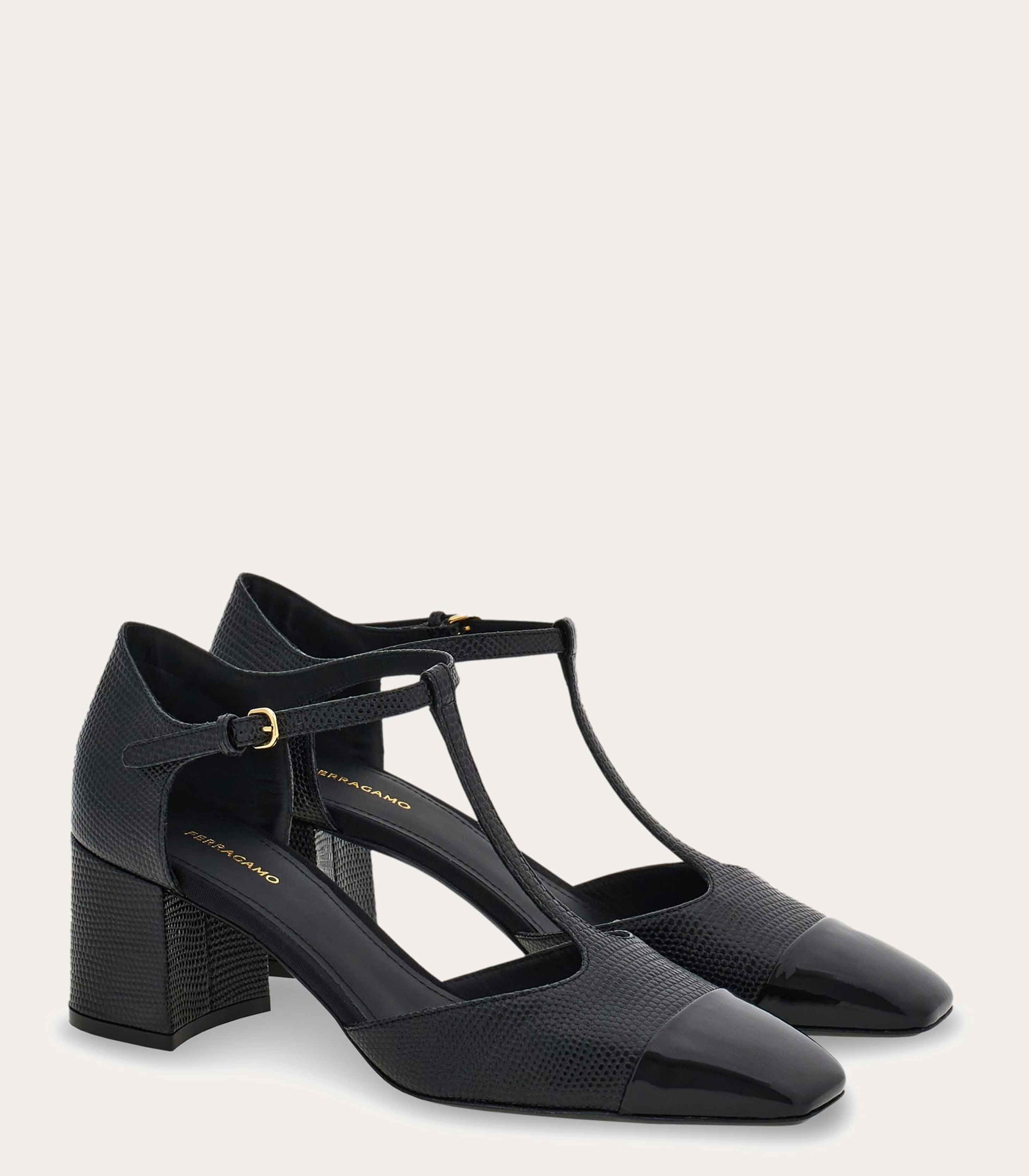 Salvatore Ferragamo o1s1rm0526 Chunky Heel T-Strap Pumps in Black Size US 8 / IT 38 - 5 Thumbnail