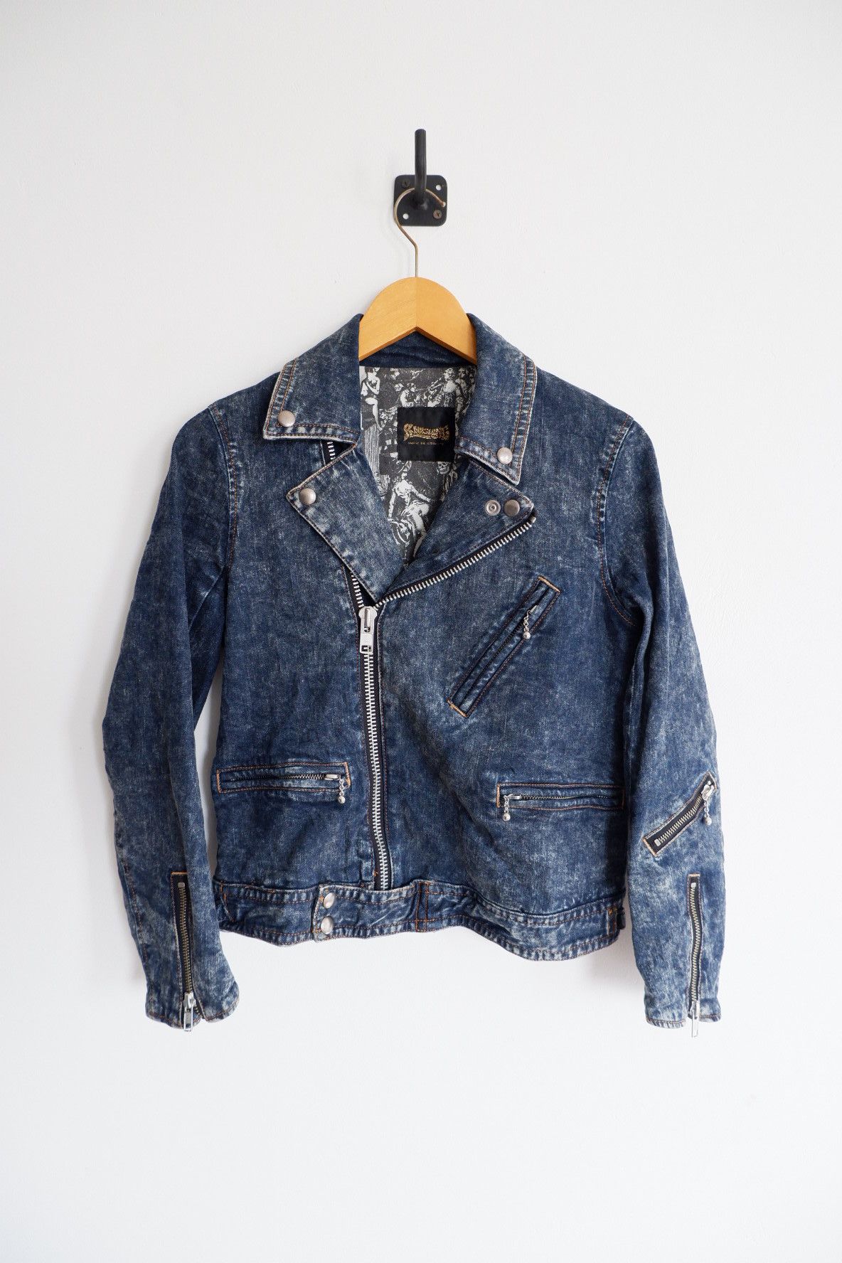 If Six Was Nine Vintage RNASLANG Printed Inner Biker Jacket Size S / US 4 / IT 40 - 1 Thumbnail