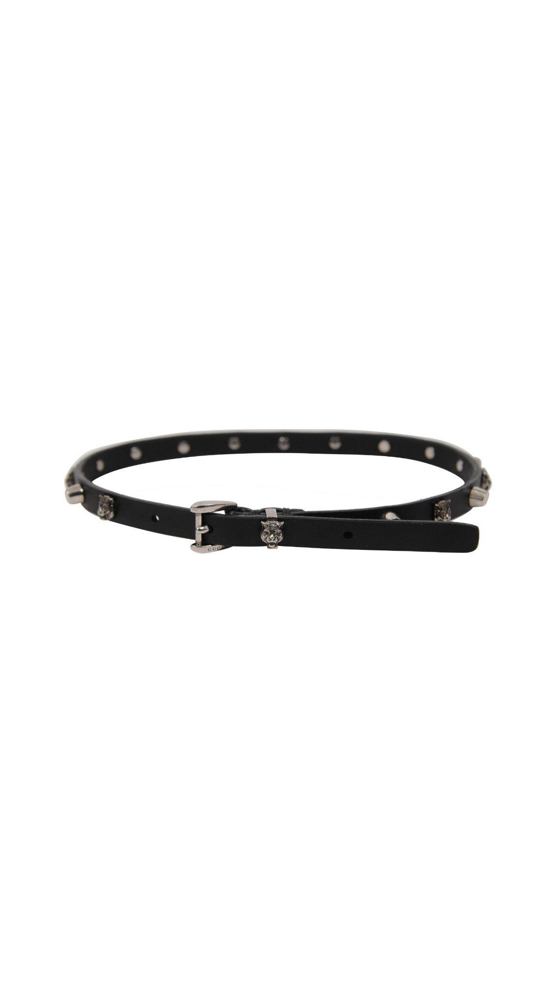 image of Gucci Feline Tiger Head Choker Necklace Black Leather Silver, Men's