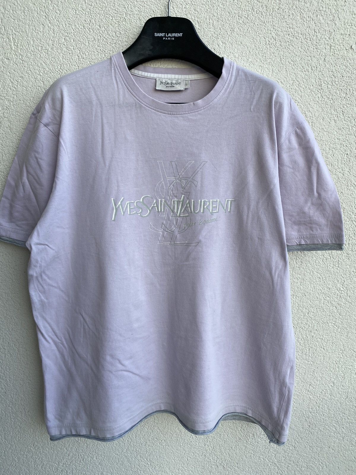 Yves Saint Laurent Lilac YSL T-Shirt Big Logo Double Layer YSL Shirt YSL Tee Size US L / EU 52-54 / 3 - 2 Thumbnail