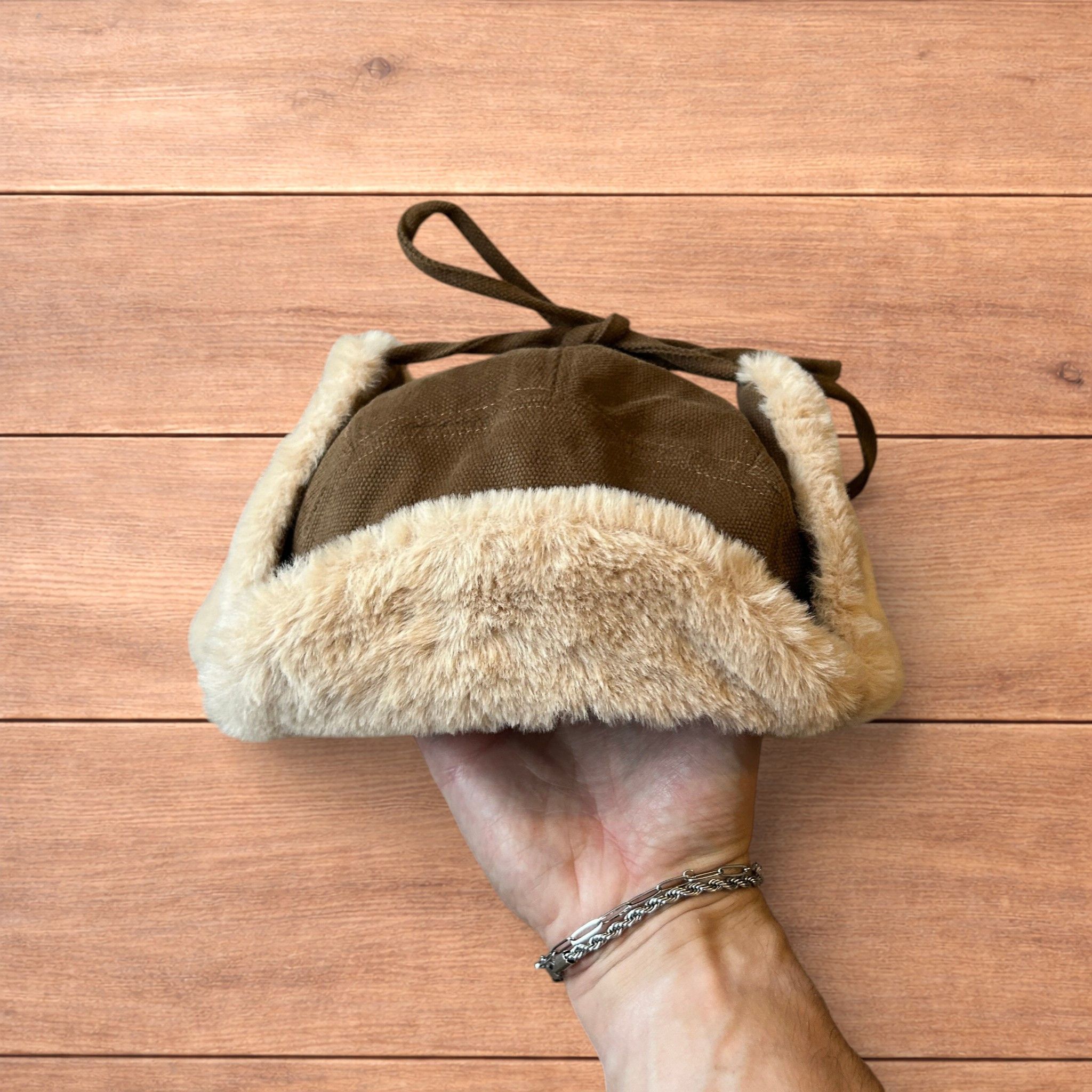 Japanese Brand Russian trapper ear flap hat in brown/beige colour way. Size ONE SIZE - 2 Thumbnail